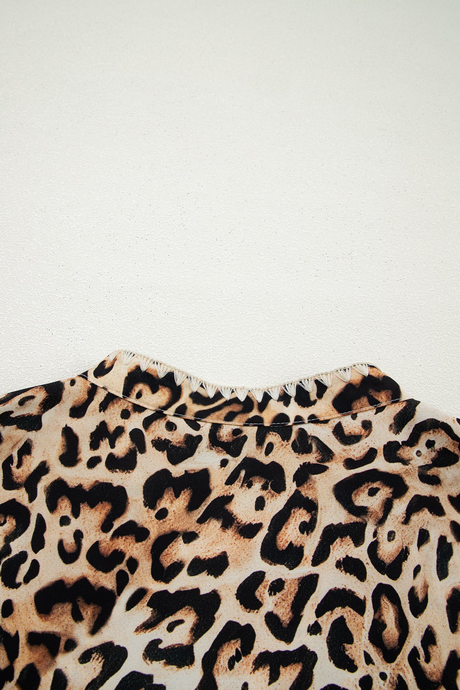 Khaki Plus Size Leopard Print Stitch Detail Ruffled Short Sleeve Blouse-Plus Size/Plus Size Tops/Plus Size Blouses & Shirts-[Adult]-[Female]-2022 Online Blue Zone Planet