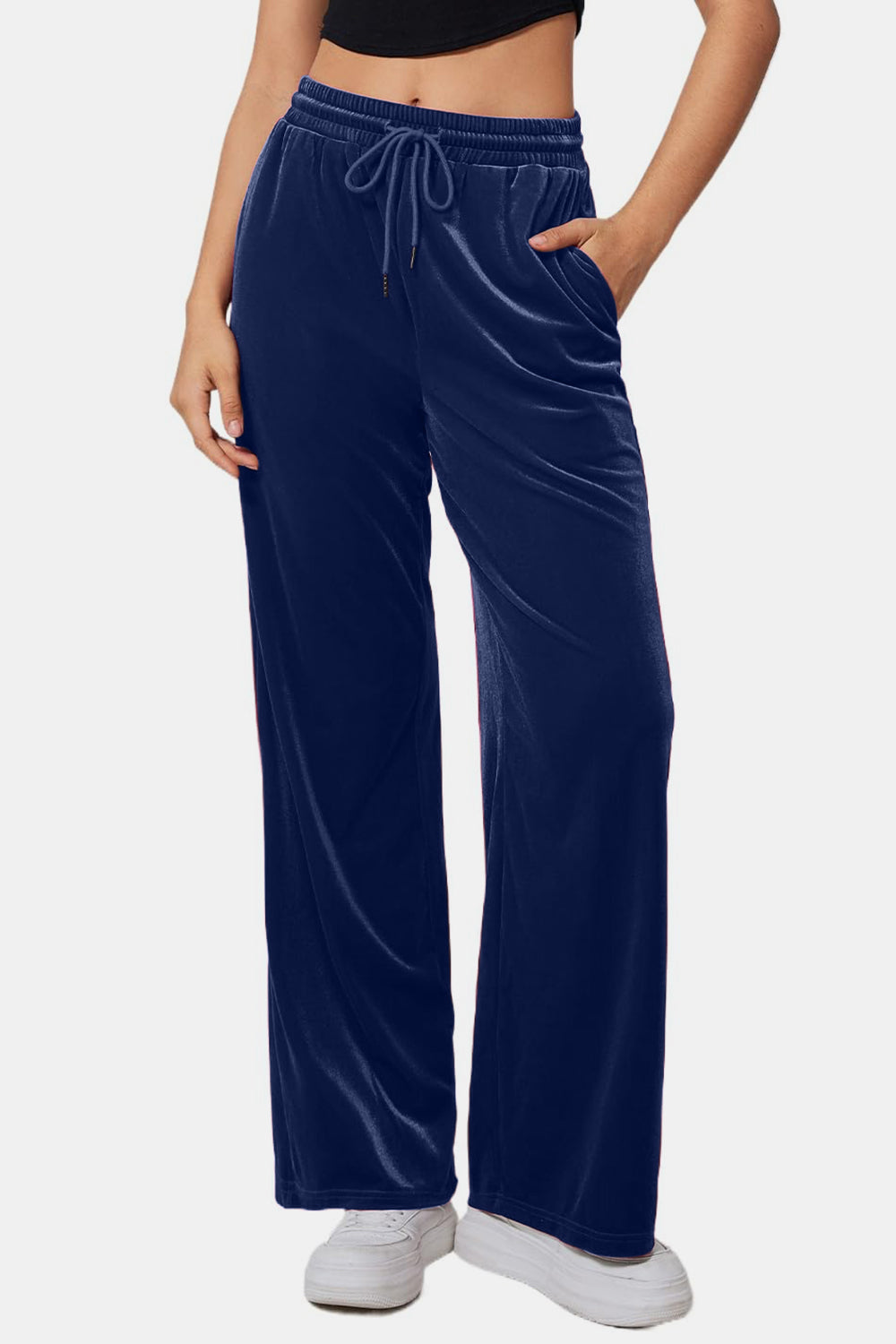 Drawstring Elastic Waist Straight Leg Pants-BOTTOMS SIZES SMALL MEDIUM LARGE-[Adult]-[Female]-2022 Online Blue Zone Planet