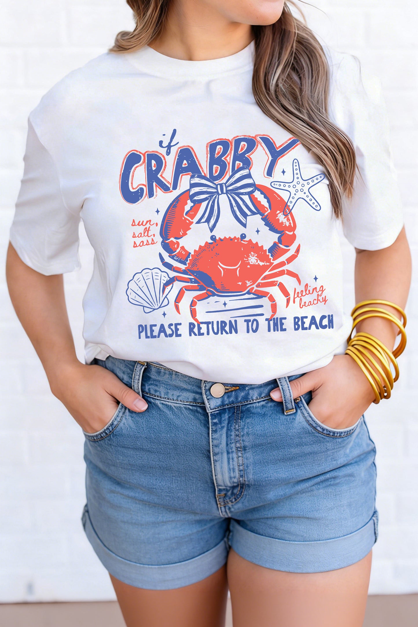 White Coquette Crabby Vacation Graphic Tee-Graphic/Graphic Tees-[Adult]-[Female]-White-S-2022 Online Blue Zone Planet