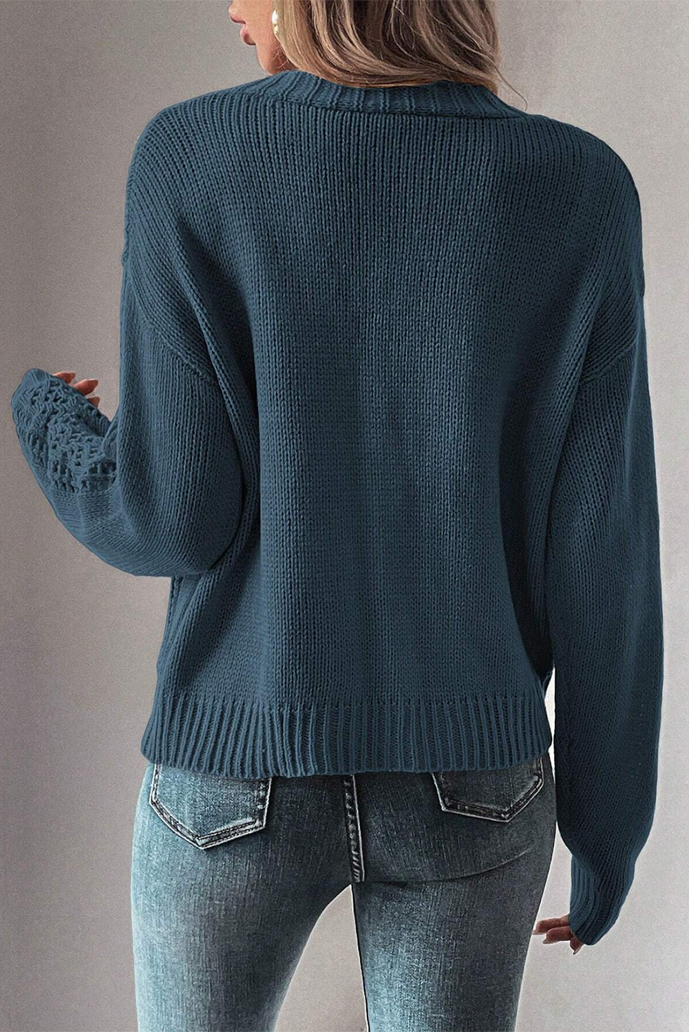 Blue Zone Planet | Green Hollow Knit Drop Shoulder Cardigan-Cardigans-[Adult]-[Female]-2022 Online Blue Zone Planet