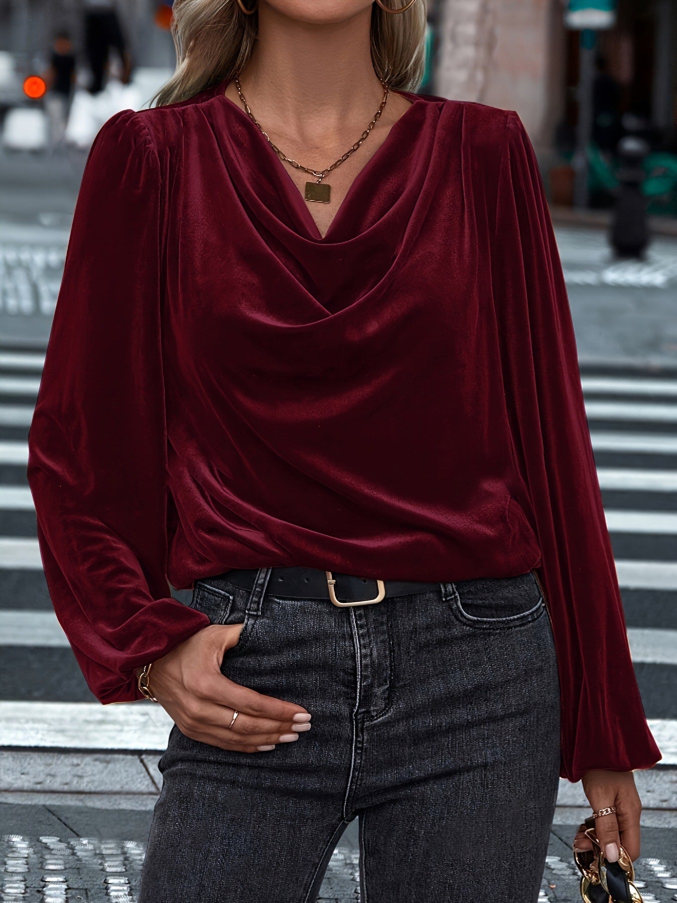 Cowl Neck Long Sleeve Blouse-TOPS / DRESSES-[Adult]-[Female]-2022 Online Blue Zone Planet