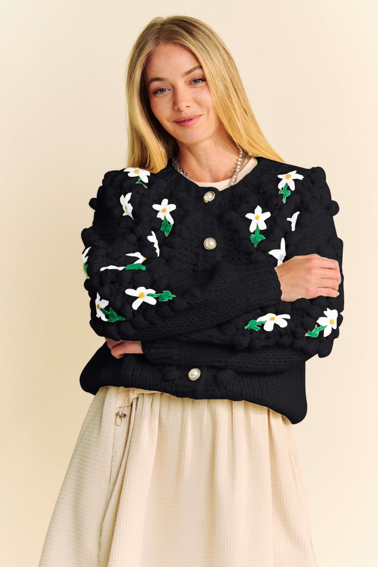 Davi & Dani Floral Pattern Button Down Cardigan-TOPS / DRESSES-[Adult]-[Female]-2022 Online Blue Zone Planet