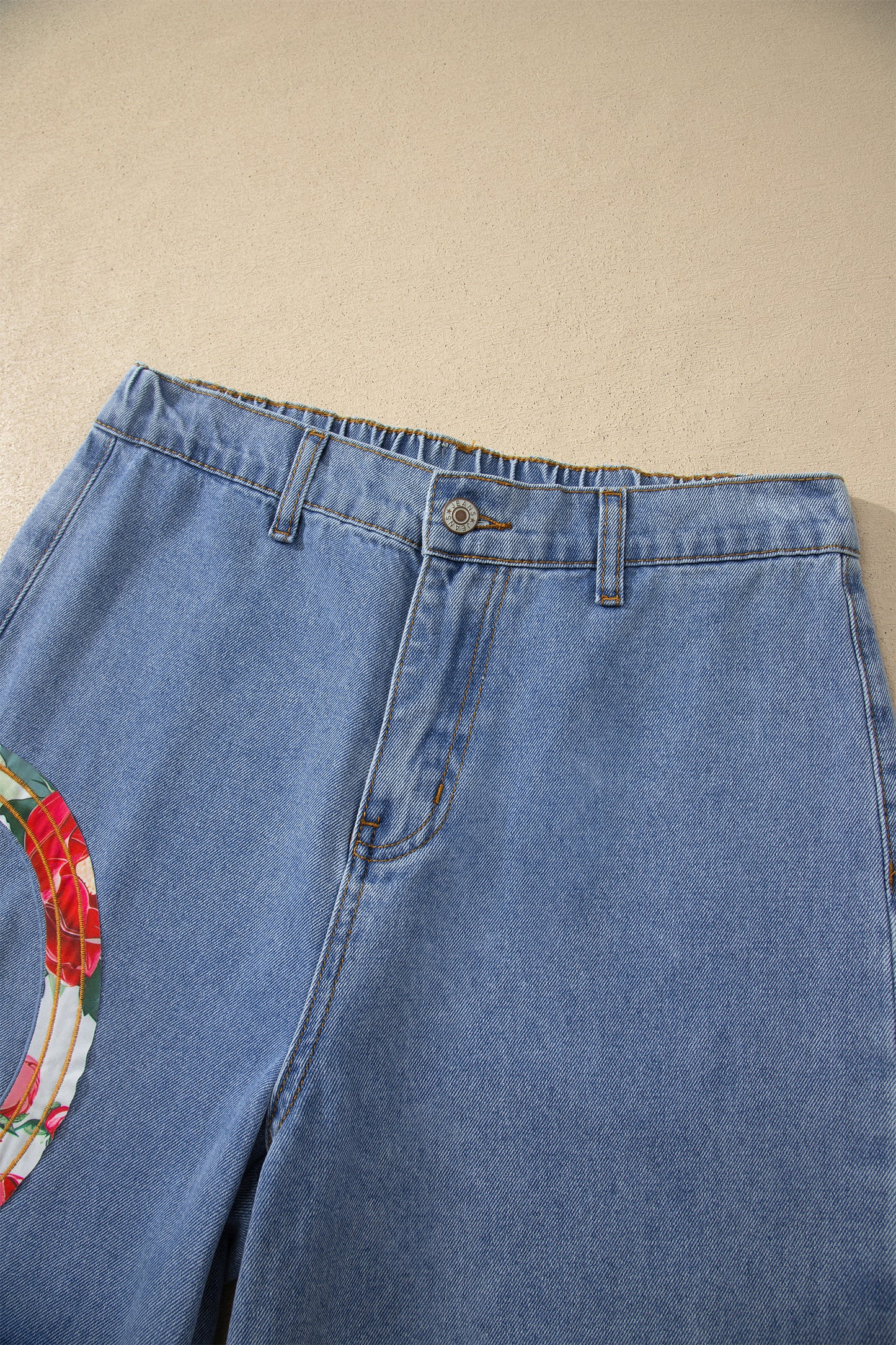 Myosotis Floral Peace Sign Embroidered Patch Wide Leg Jeans-Bottoms/Jeans-[Adult]-[Female]-2022 Online Blue Zone Planet