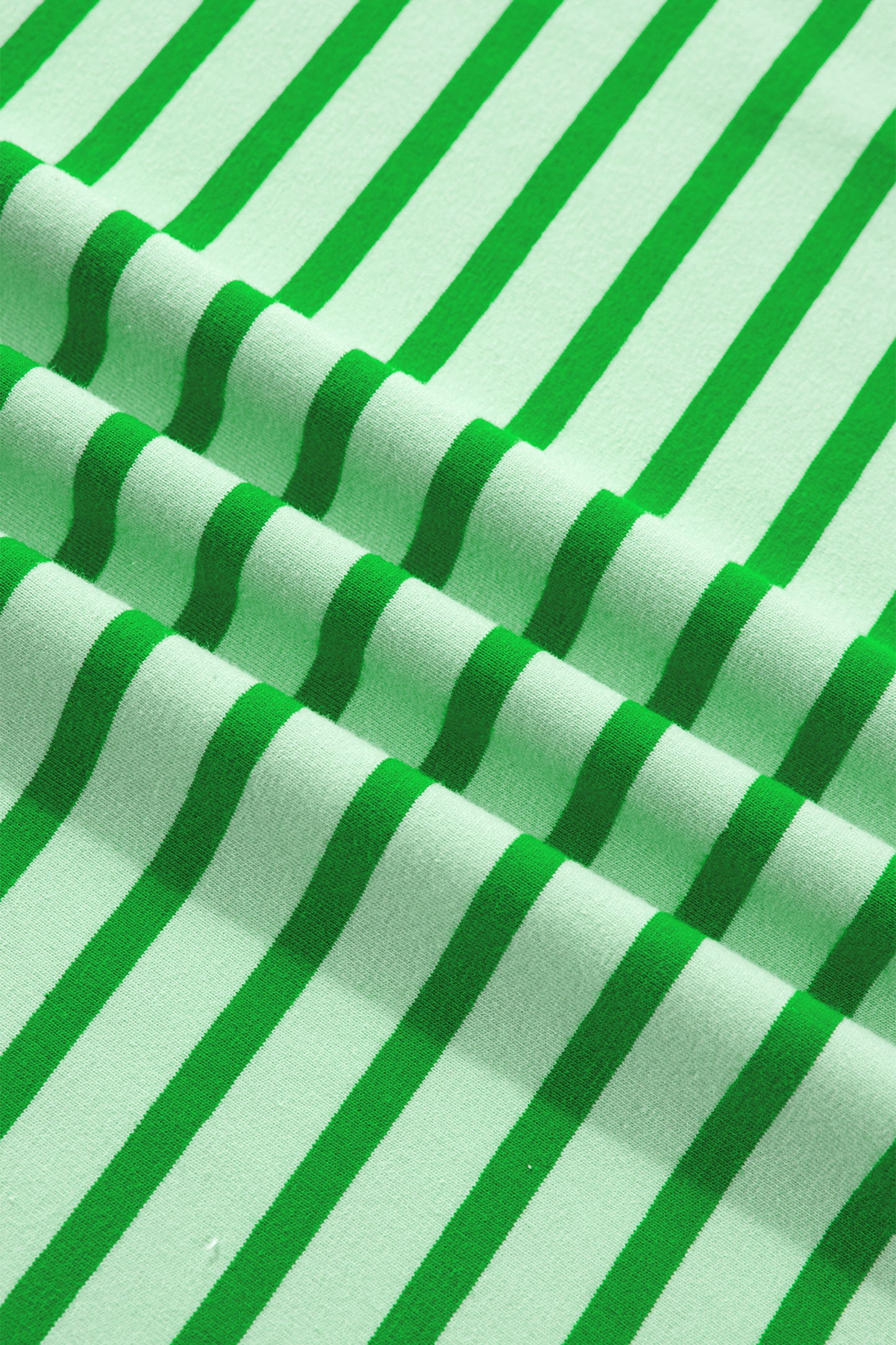 Green Stripe Scalloped Trim Round Neck T Shirt-Tops/Tops & Tees-[Adult]-[Female]-2022 Online Blue Zone Planet