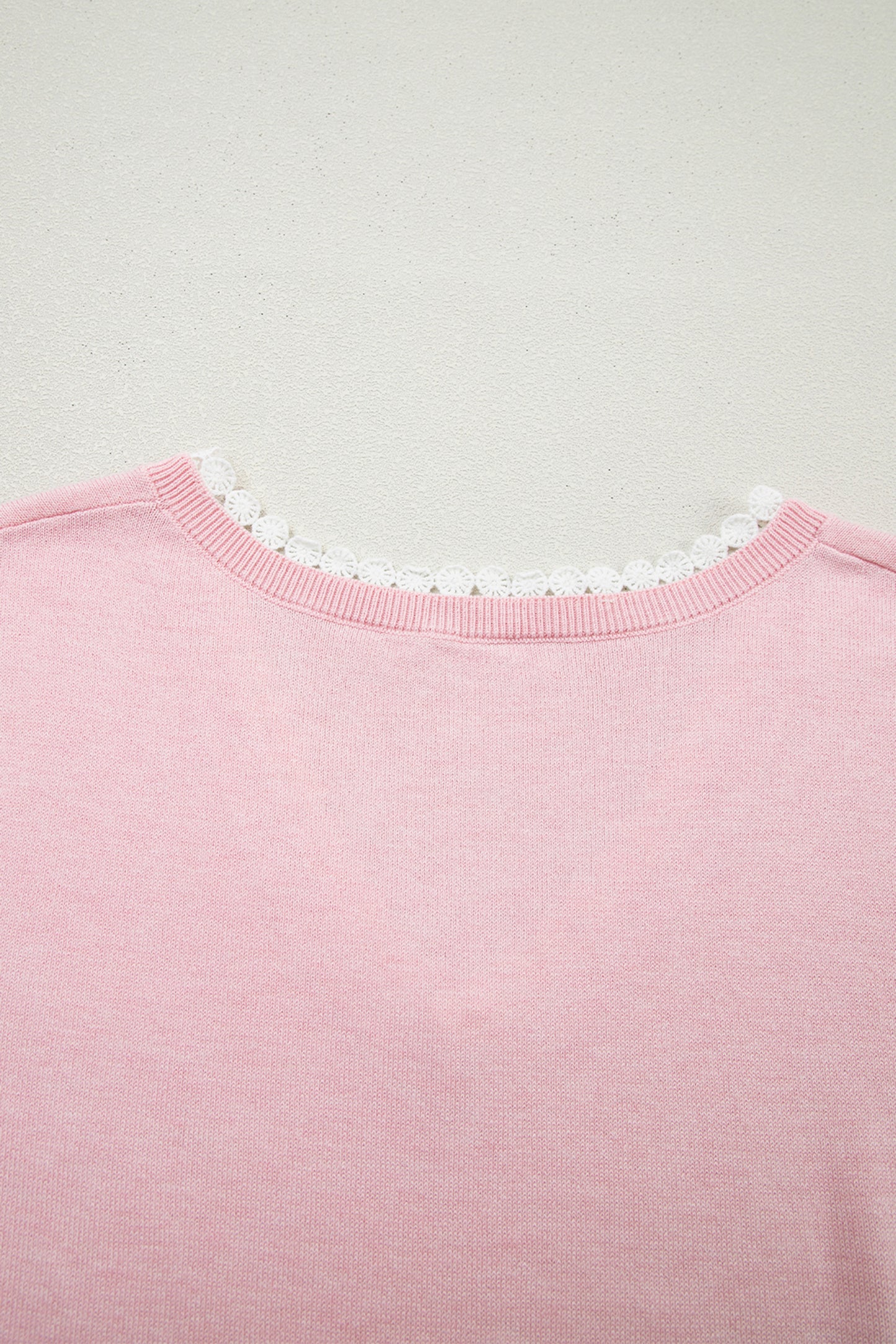 Strawberry Pink Lacy V Neckline Short Sleeve Sweater-TOPS / DRESSES-[Adult]-[Female]-2022 Online Blue Zone Planet