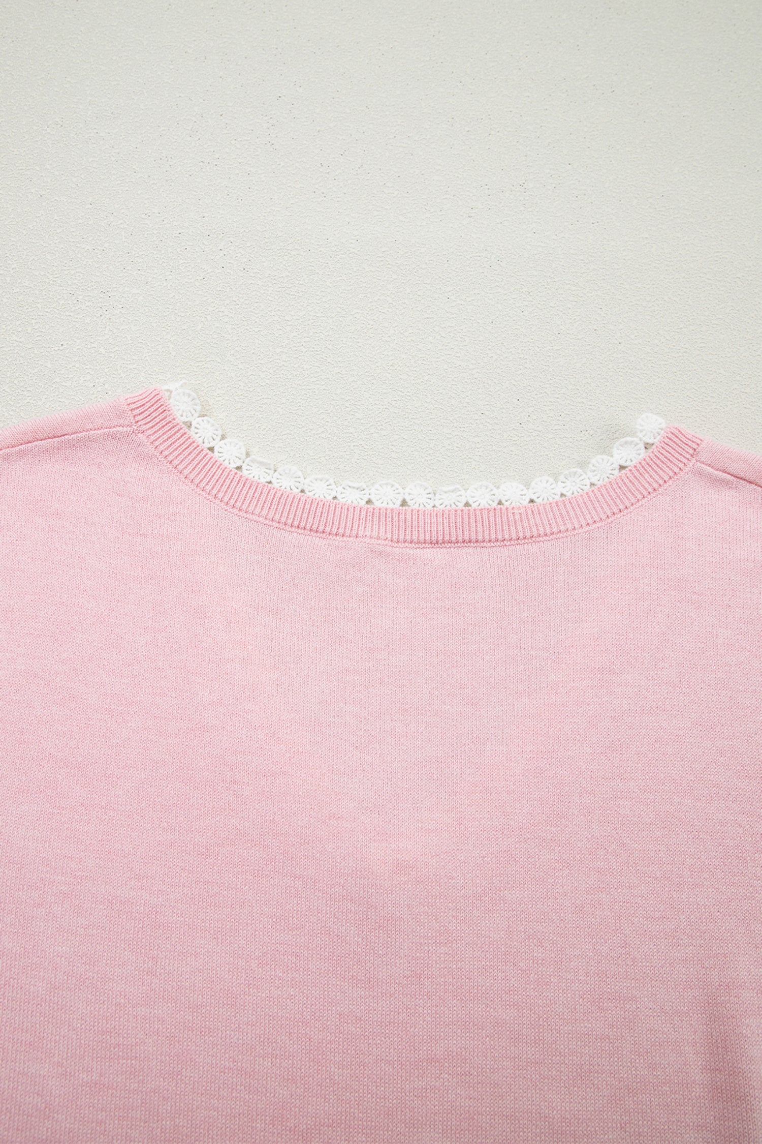 Strawberry Pink Lacy V Neckline Short Sleeve Sweater-TOPS / DRESSES-[Adult]-[Female]-2022 Online Blue Zone Planet