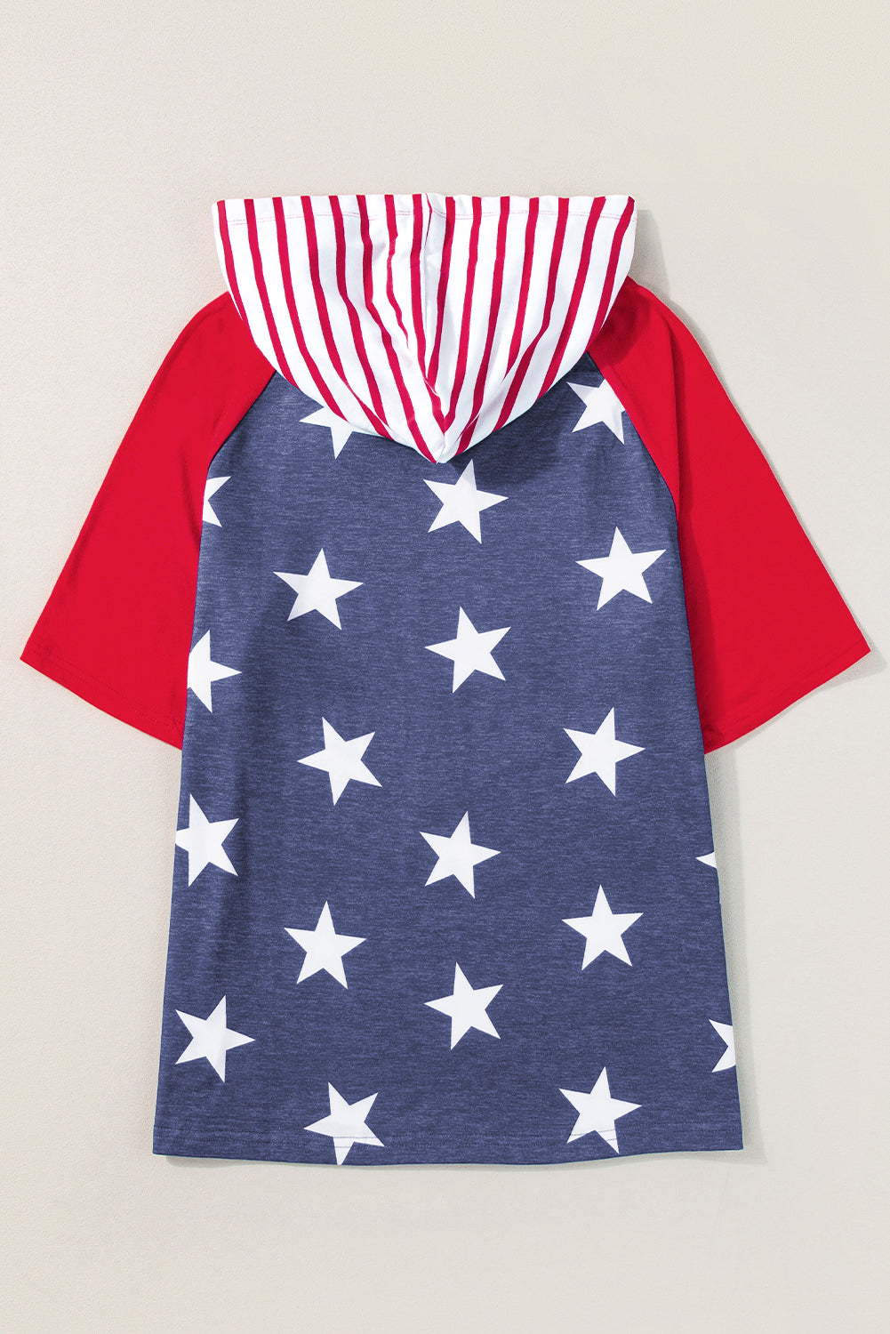 Fiery Red Stars and Stripes Print Drawstring Hooded T Shirt-Tops/Tops & Tees-[Adult]-[Female]-2022 Online Blue Zone Planet