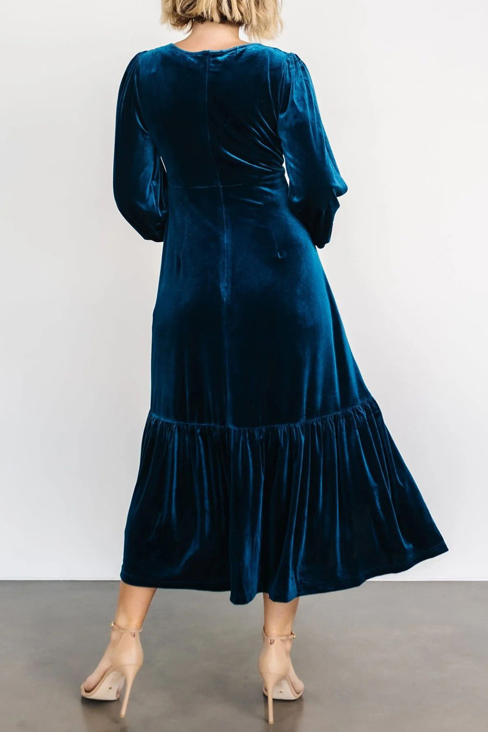 V-Neck Long Sleeve Midi Velvet Dress-TOPS / DRESSES-[Adult]-[Female]-2022 Online Blue Zone Planet