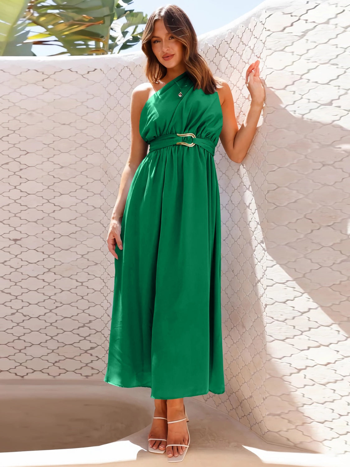 Single Shoulder Midi Dress-TOPS / DRESSES-[Adult]-[Female]-Dark Green-S-2022 Online Blue Zone Planet