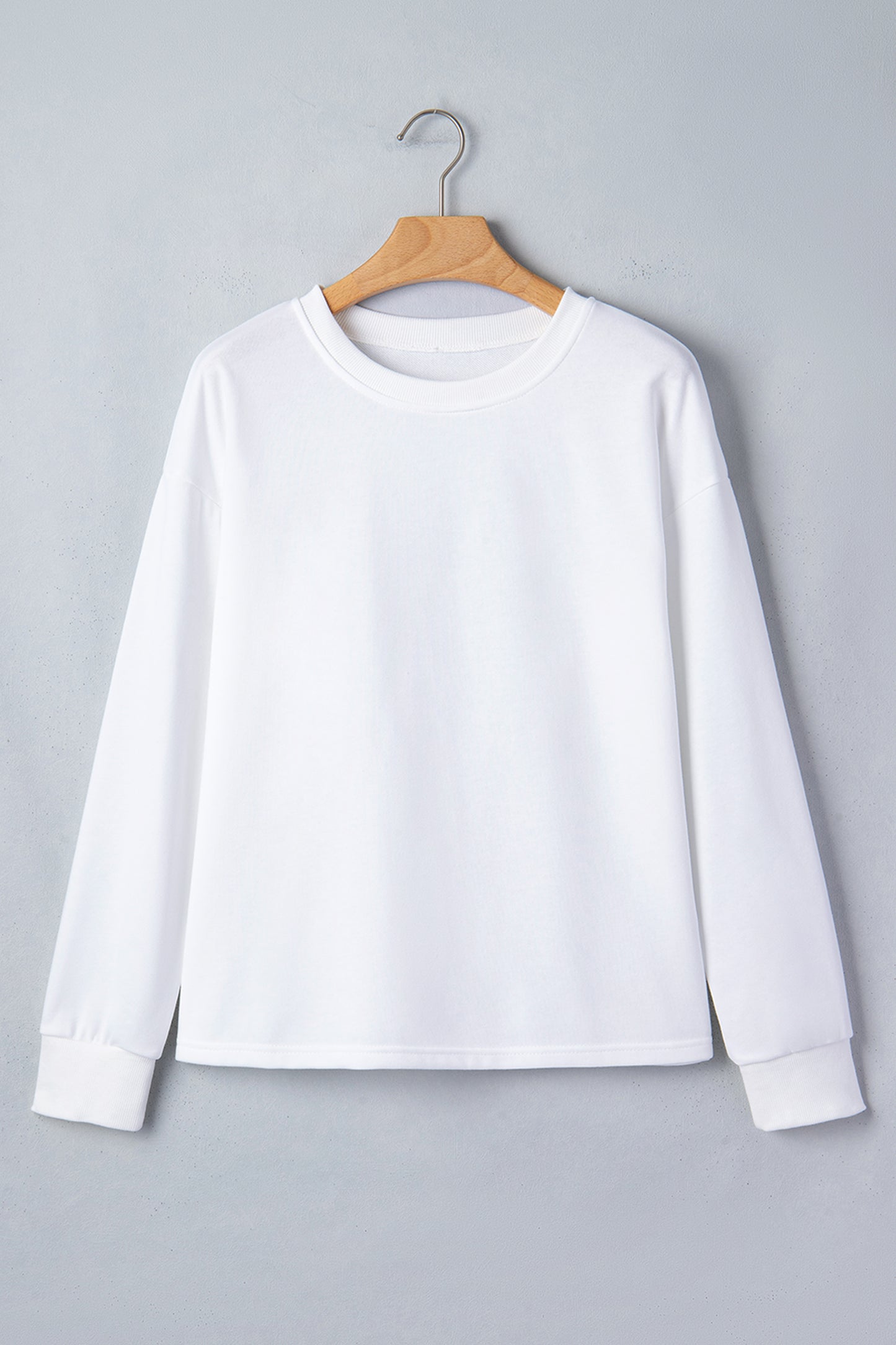 White Solid Color Dropped Shoulder Long Sleeve Top-Tops/Long Sleeve Tops-[Adult]-[Female]-2022 Online Blue Zone Planet