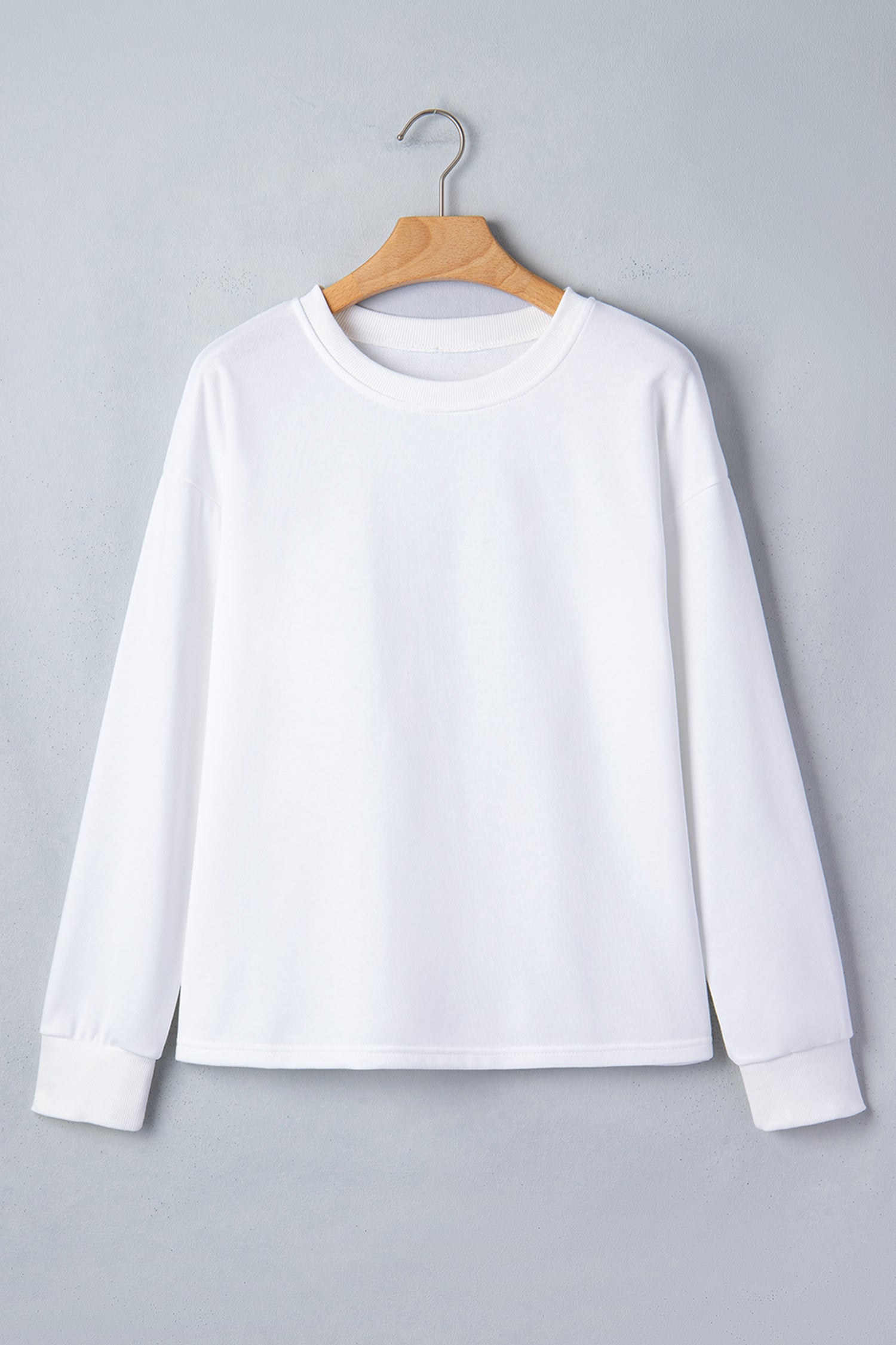 White Solid Color Dropped Shoulder Long Sleeve Top-Tops/Long Sleeve Tops-[Adult]-[Female]-2022 Online Blue Zone Planet