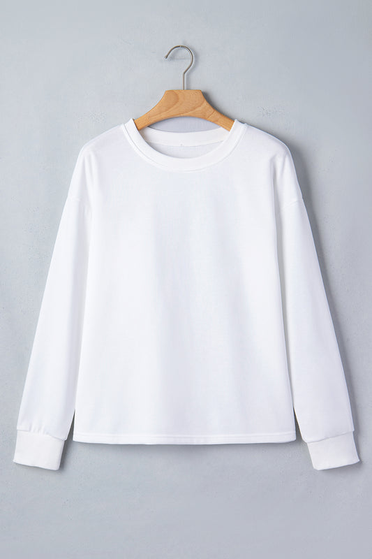 White Solid Color Dropped Shoulder Long Sleeve Top-Tops/Long Sleeve Tops-[Adult]-[Female]-2022 Online Blue Zone Planet