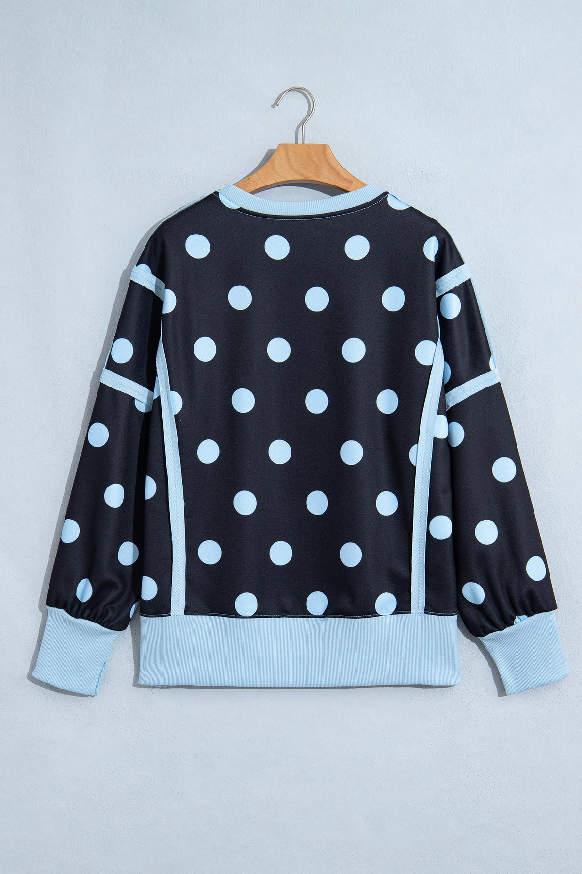 White Polka Dot Contrast Patchwork Round Neck Baggy Sweatshirt-Tops/Sweatshirts & Hoodies-[Adult]-[Female]-2022 Online Blue Zone Planet