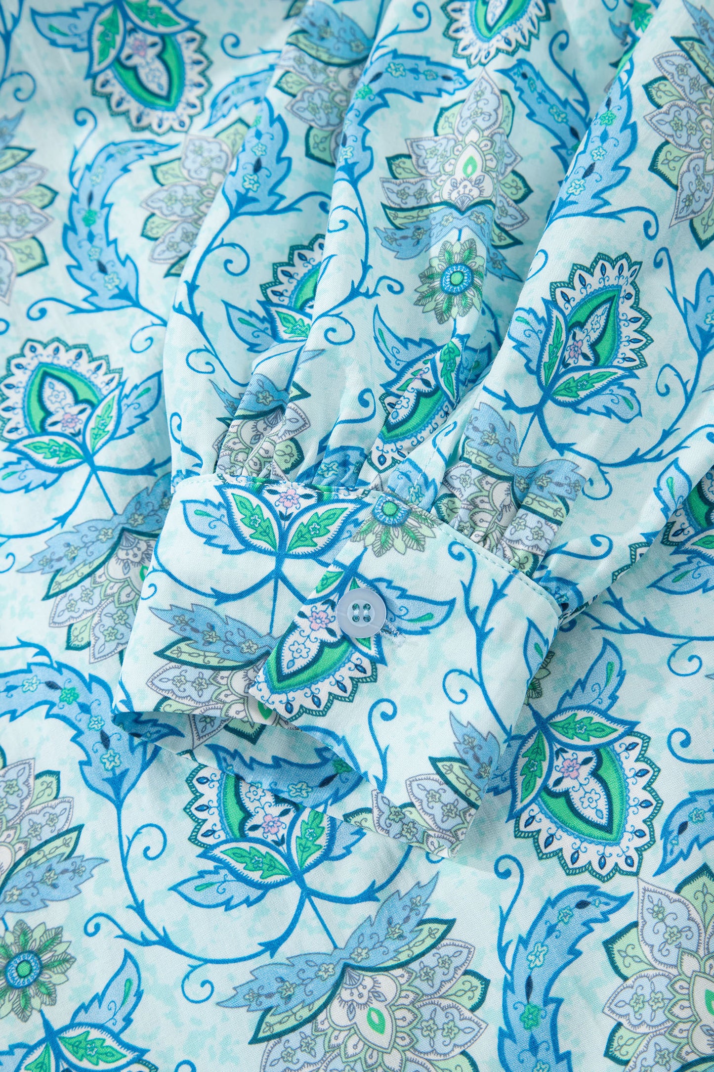 Sky Blue Paisley Print Puff Sleeve Loose Shirt-Tops/Blouses & Shirts-[Adult]-[Female]-2022 Online Blue Zone Planet