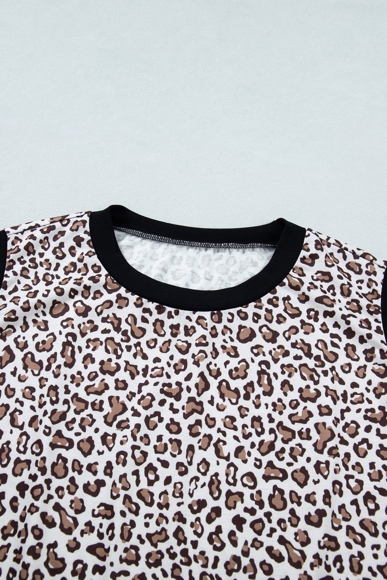 Khaki Contrast Trim Plus Size Leopard Vest-Plus Size/Plus Size Tops/Plus Size Tank Tops-[Adult]-[Female]-2022 Online Blue Zone Planet
