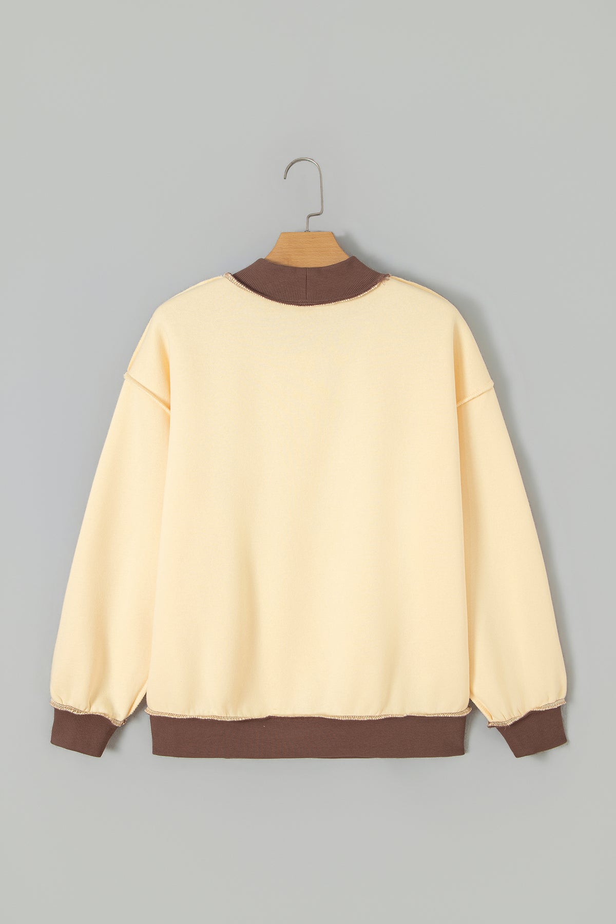 Beige Saved By Grace Print Color Block Mock Neck Oversized Sweatshirt-Tops/Sweatshirts & Hoodies-[Adult]-[Female]-2022 Online Blue Zone Planet