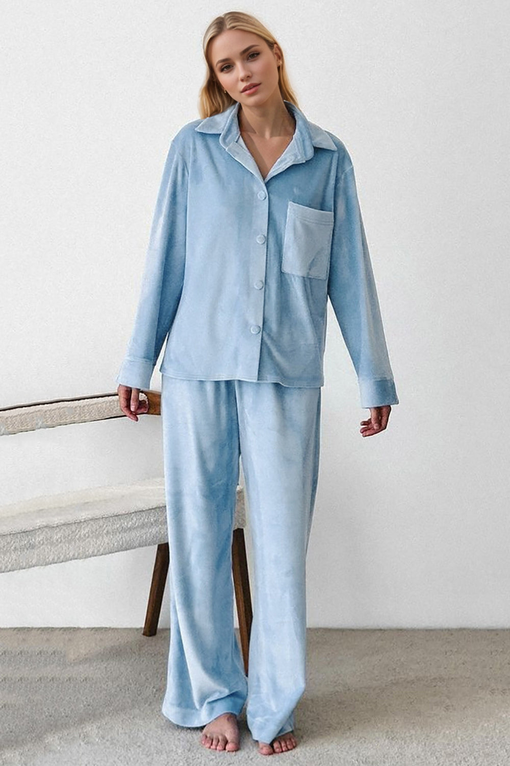 Basic Bae Buttery-Soft Collared Neck Button Up Top and Pants Set-TOPS / DRESSES-[Adult]-[Female]-2022 Online Blue Zone Planet