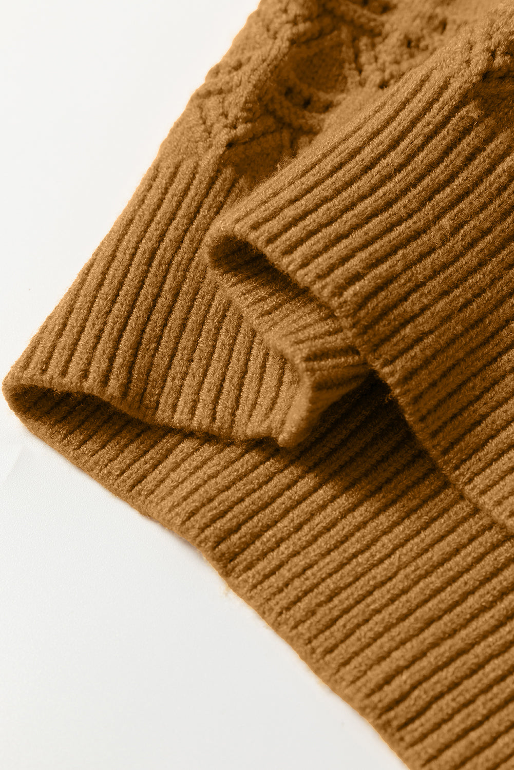 Jurassic Gold Hollow Out Crochet Ribbed Edge Balloon Sleeve Sweater-TOPS / DRESSES-[Adult]-[Female]-2022 Online Blue Zone Planet