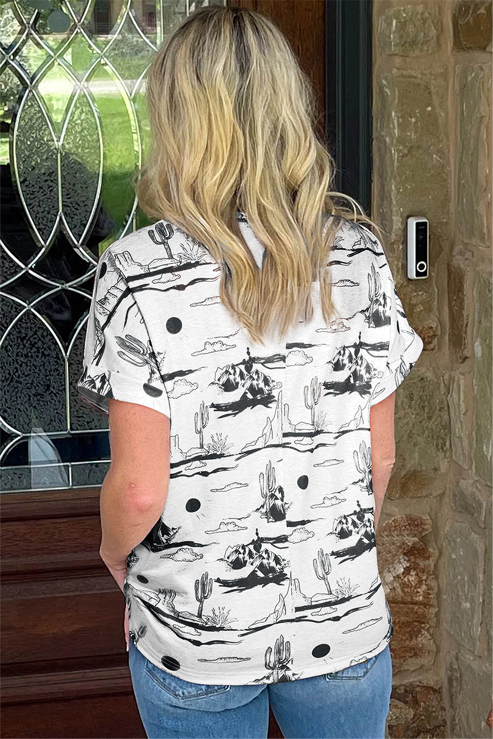 White Desert Sand Print Short Sleeve Knit Top-Tops/Tops & Tees-[Adult]-[Female]-2022 Online Blue Zone Planet
