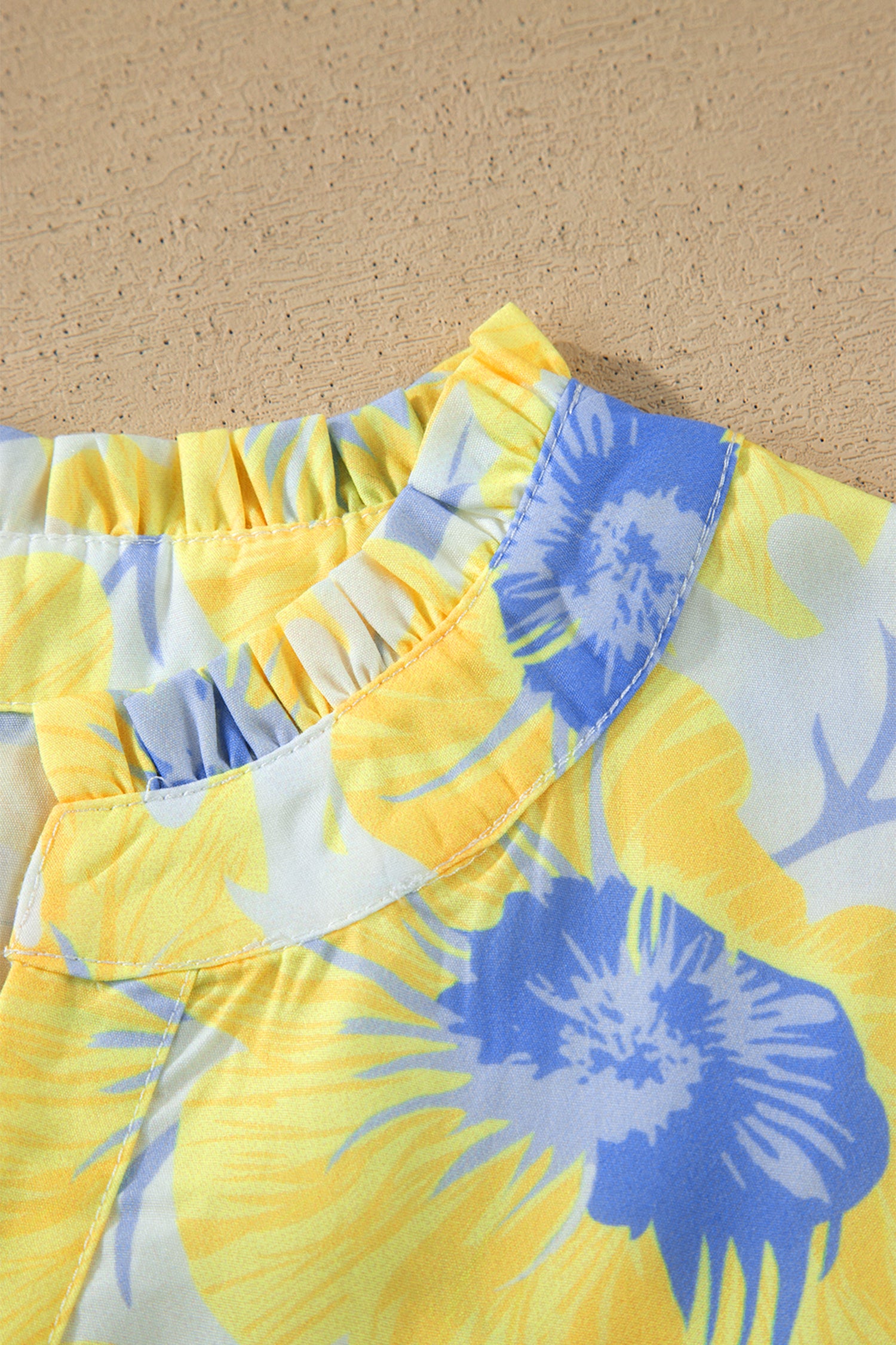 Yellow Short Bubble Sleeve Summer Floral Blouse-Tops/Blouses & Shirts-[Adult]-[Female]-2022 Online Blue Zone Planet