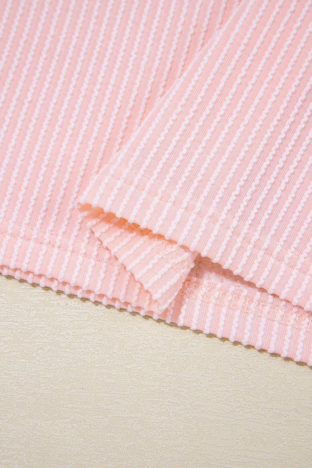 Pink Corded Knit Color Block Pocketed Crew Neck T Shirt-Tops/Tops & Tees-[Adult]-[Female]-2022 Online Blue Zone Planet