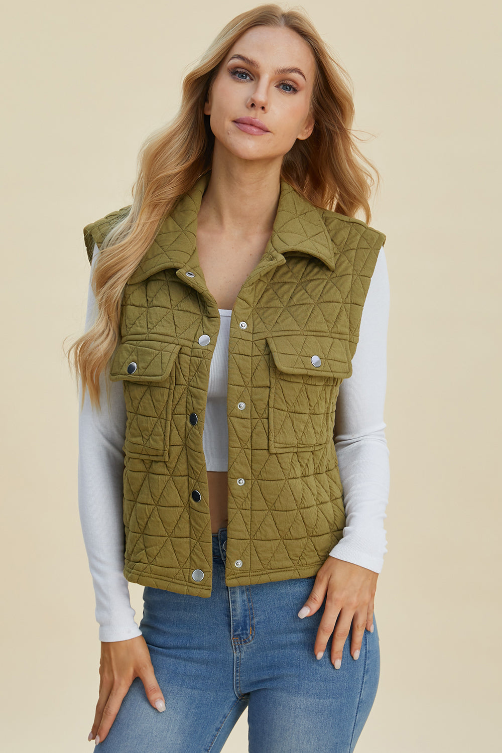 Double Take Full Size Pocketed Texture Snap Down Vest Coat-TOPS / DRESSES-[Adult]-[Female]-2022 Online Blue Zone Planet