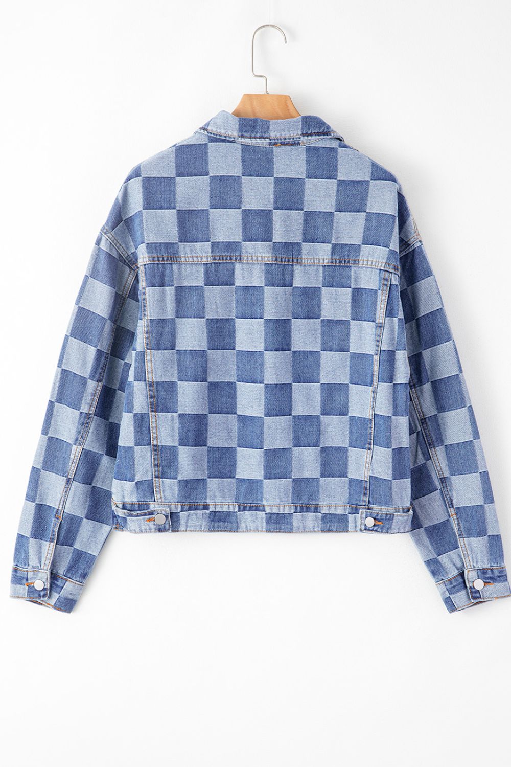 Checkered Button Up Denim Jacket-TOPS / DRESSES-[Adult]-[Female]-2022 Online Blue Zone Planet