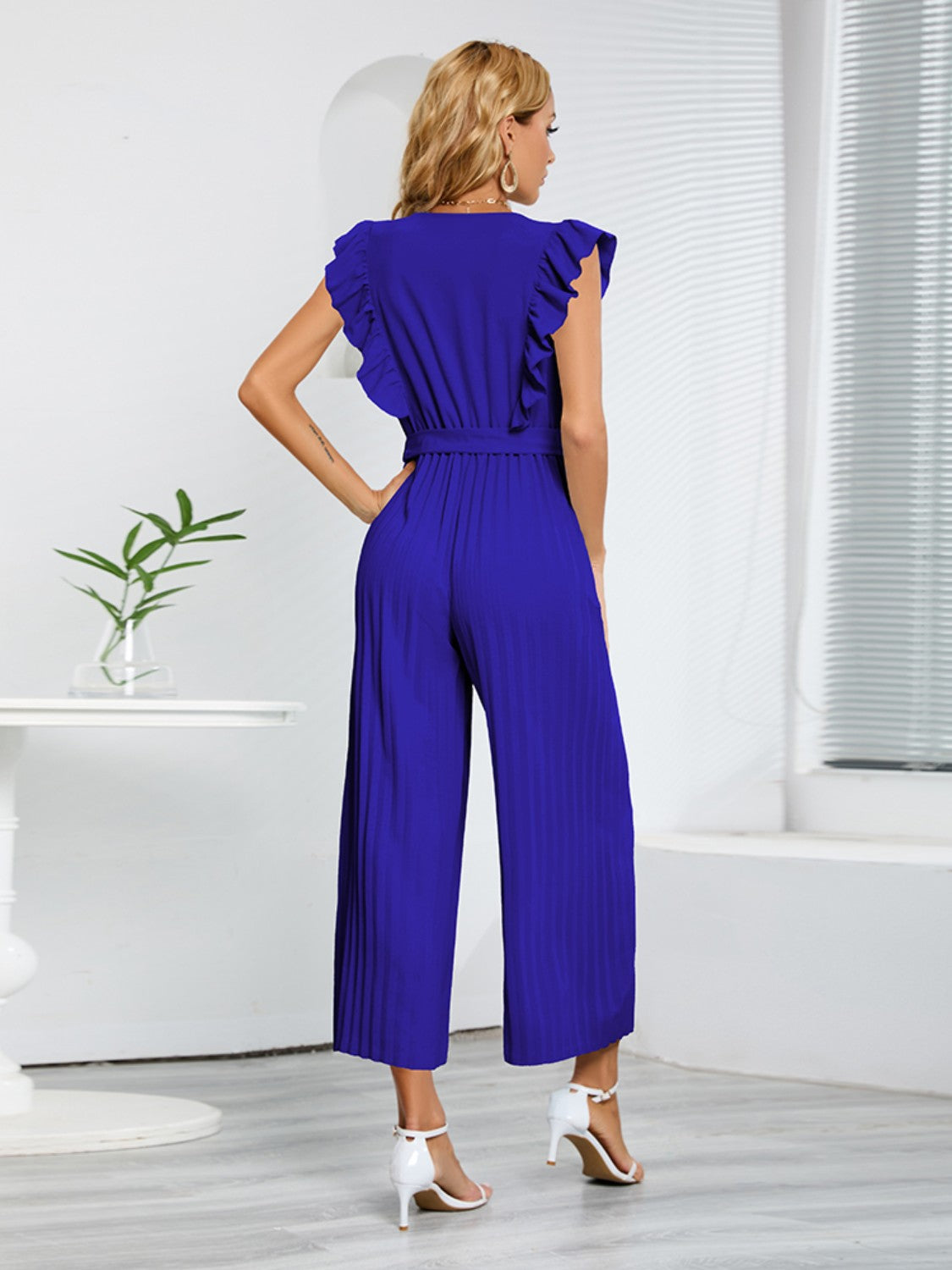 Ruffled Surplice Cap Sleeve Jumpsuit-[Adult]-[Female]-2022 Online Blue Zone Planet