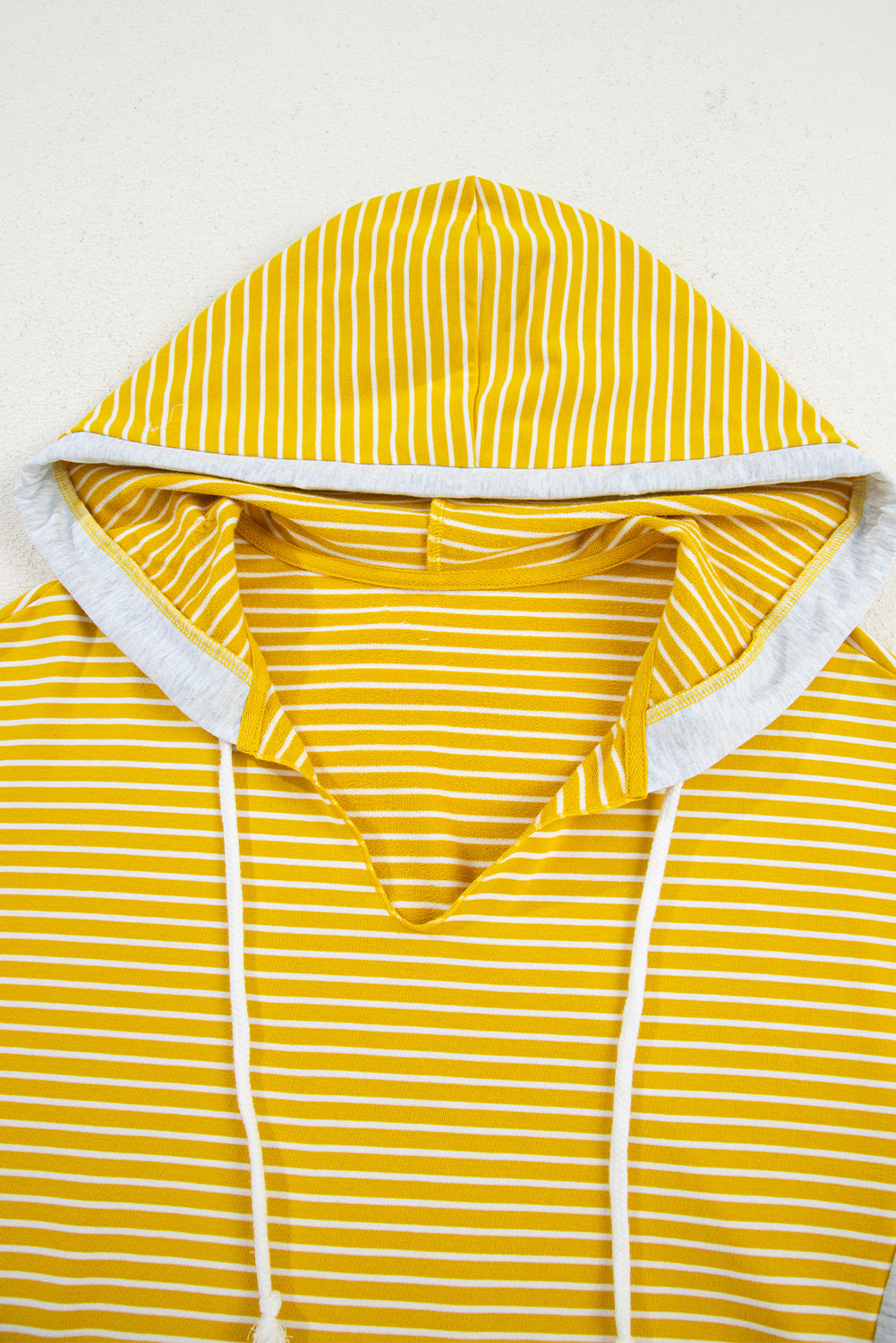 Yellow Stripe Color Block Drawstring V Neck Loose Fit Hooded Top-Tops/Sweatshirts & Hoodies-[Adult]-[Female]-2022 Online Blue Zone Planet