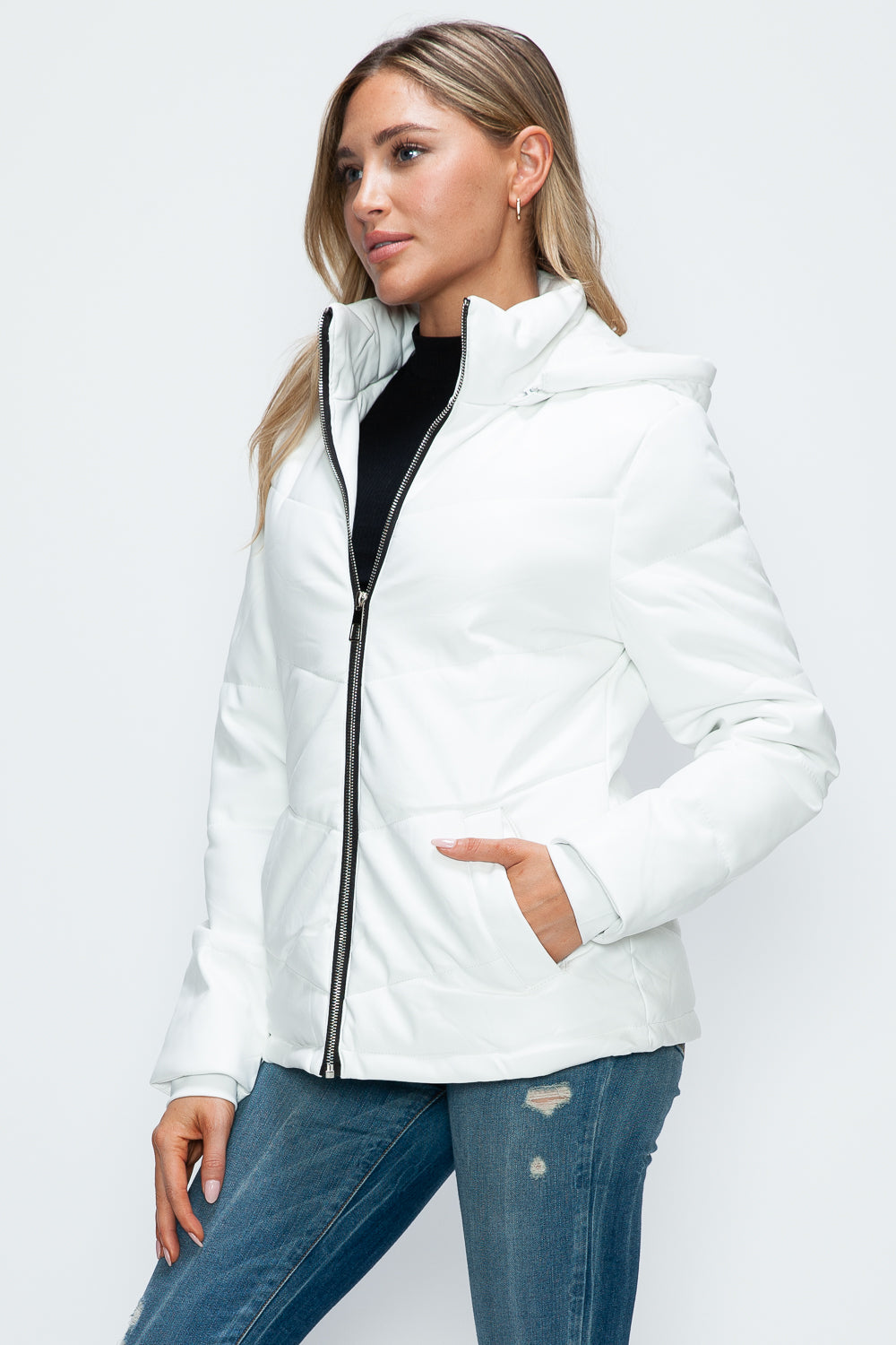 Blue Zone Planet | How Dare U Pocketed Zip Up Puffer Jacket with Removable Hood-TOPS / DRESSES-[Adult]-[Female]-2022 Online Blue Zone Planet