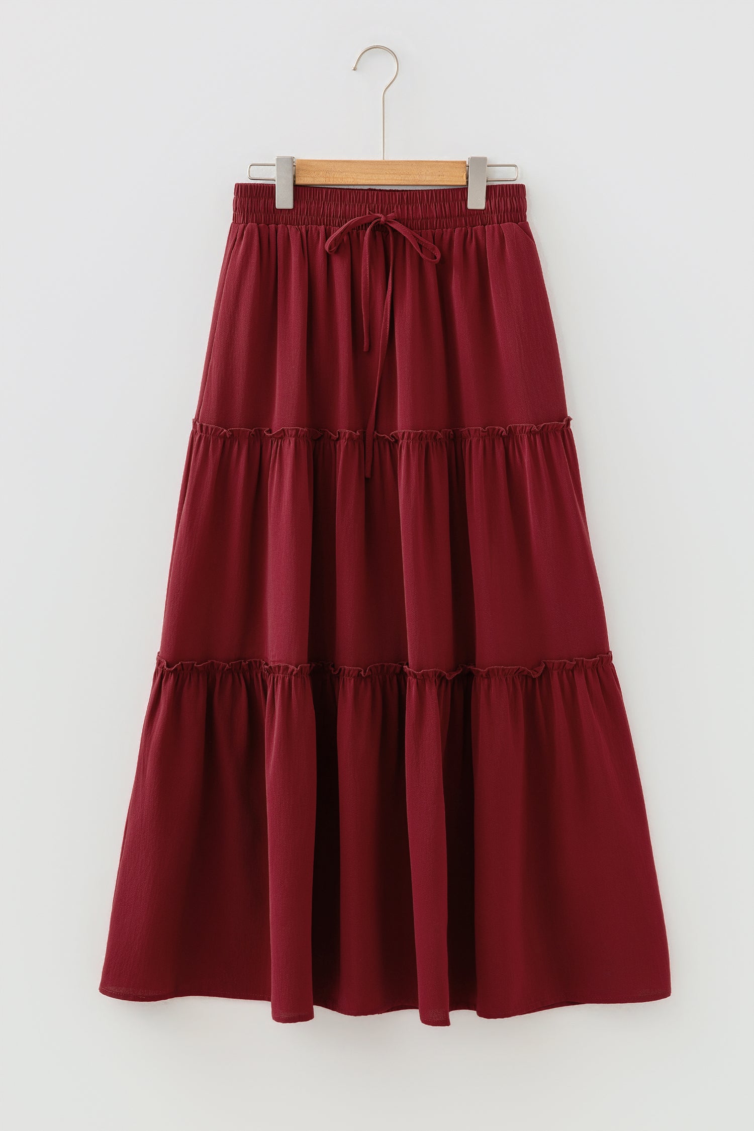 Fiery Red Black Frill Tiered Drawstring Waist Maxi Skirt-Bottoms/Skirts & Petticoat-[Adult]-[Female]-2022 Online Blue Zone Planet