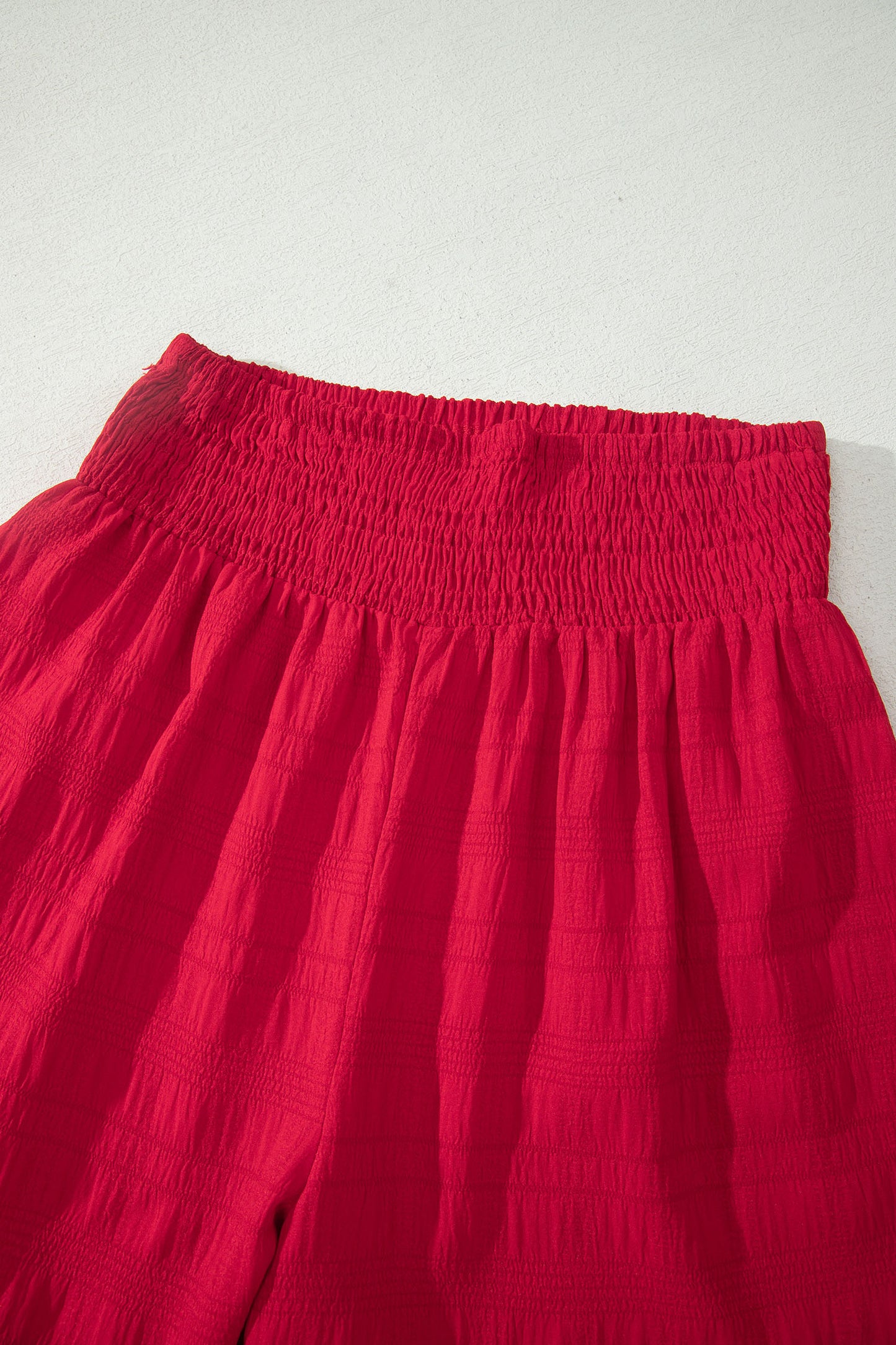 Peach Blossom Textured Square Neck Top And Shirred High Waist Shorts Set-Two Piece Sets/Short Sets-[Adult]-[Female]-2022 Online Blue Zone Planet