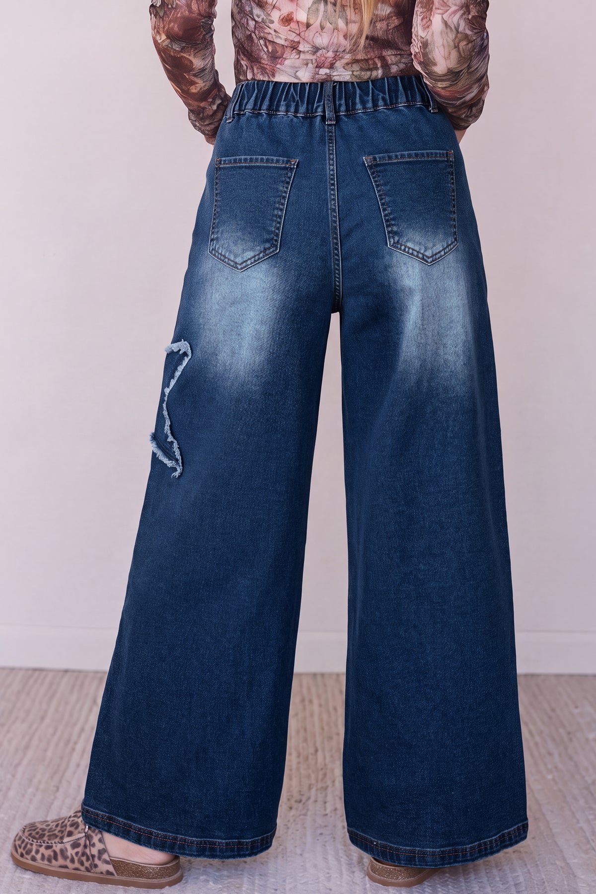 Ashleigh Blue Star Decorated Wide Leg Jeans-Bottoms/Jeans-[Adult]-[Female]-2022 Online Blue Zone Planet