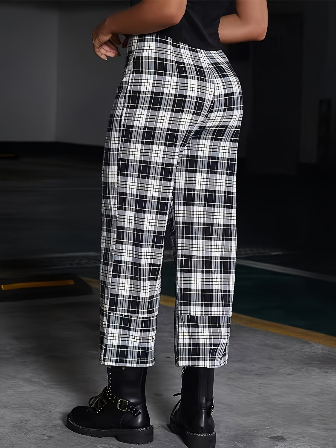 Full Size Plaid High Waist Pants-BOTTOMS SIZES SMALL MEDIUM LARGE-[Adult]-[Female]-2022 Online Blue Zone Planet