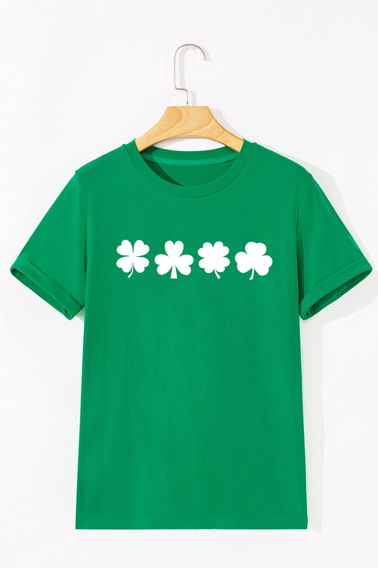 Bright Green St Patricks Day Clover Printed Casual T Shirt-Graphic/Graphic Tees-[Adult]-[Female]-2022 Online Blue Zone Planet