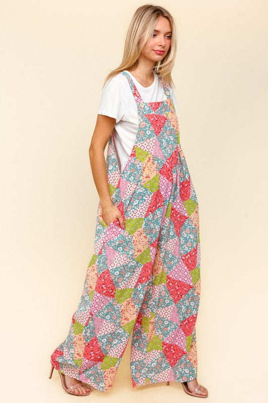 Haptics Full Size Printed Wide Leg Overalls with Side Pockets-TOPS / DRESSES-[Adult]-[Female]-2022 Online Blue Zone Planet