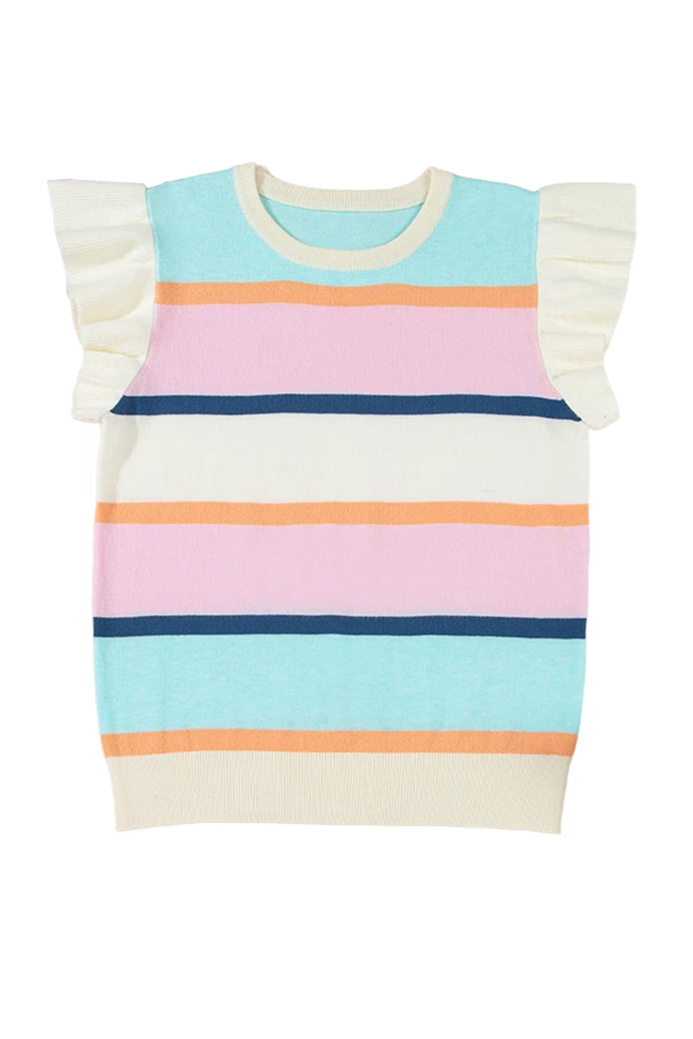 Multicolour Striped Color Block Flutter Sleeve Patchwork Sweater Top-TOPS / DRESSES-[Adult]-[Female]-2022 Online Blue Zone Planet
