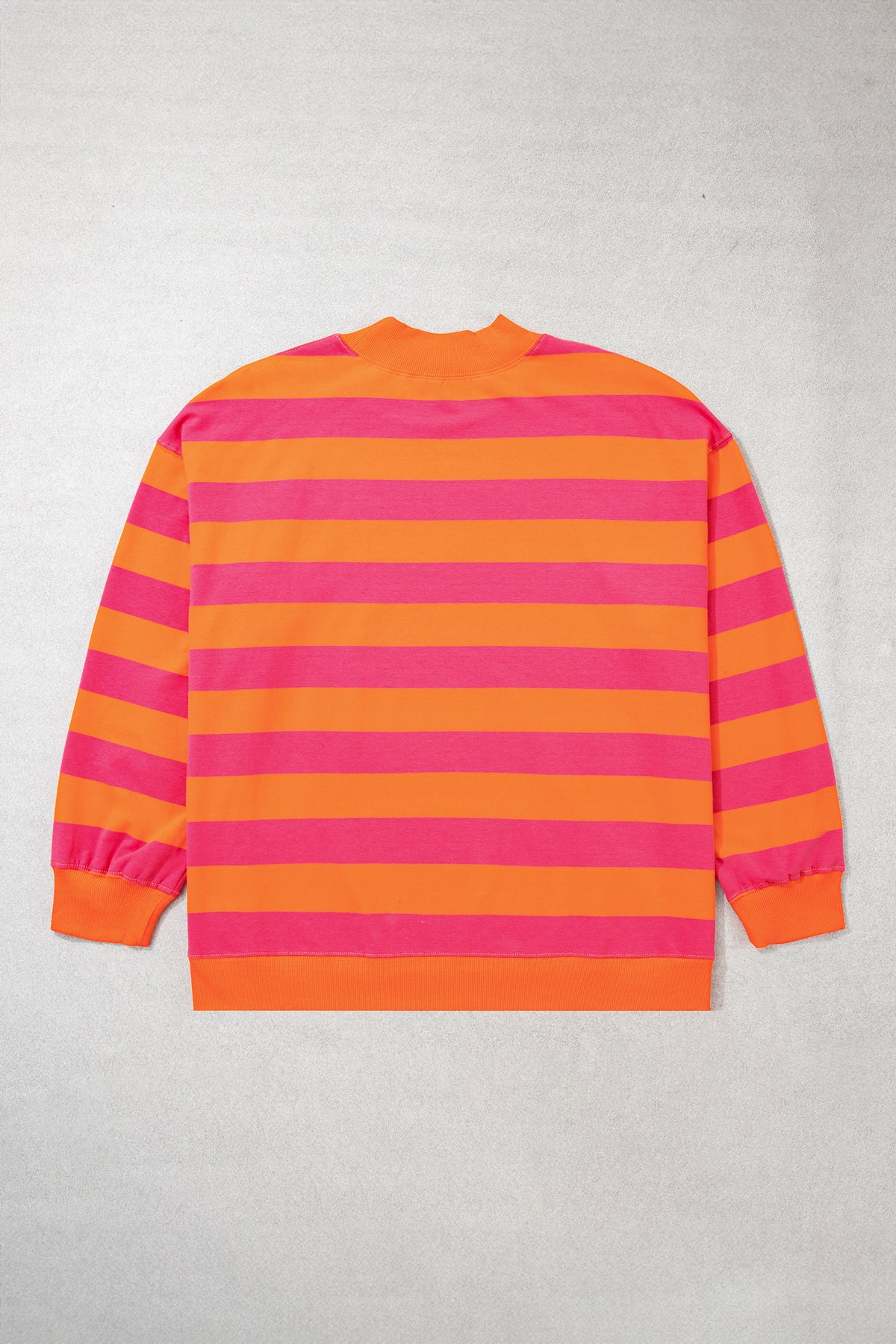 Orange Stripe Ribbed Trim Stand Neck Dropped Shoulder Plus Size Sweatshirt-Plus Size/Plus Size Sweatshirts & Hoodies-[Adult]-[Female]-2022 Online Blue Zone Planet
