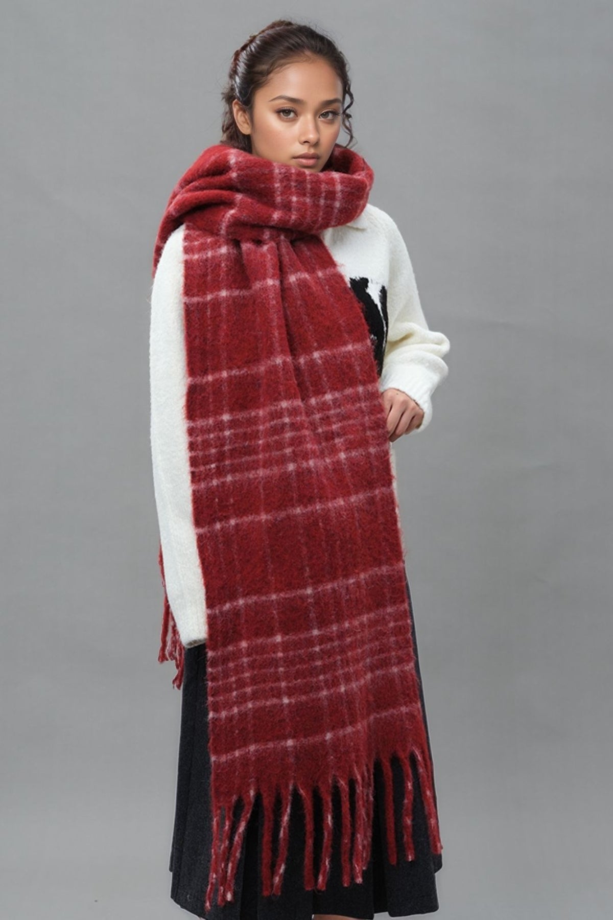 Fringe Plaid Thermal Scarf-SCARVES-[Adult]-[Female]-2022 Online Blue Zone Planet