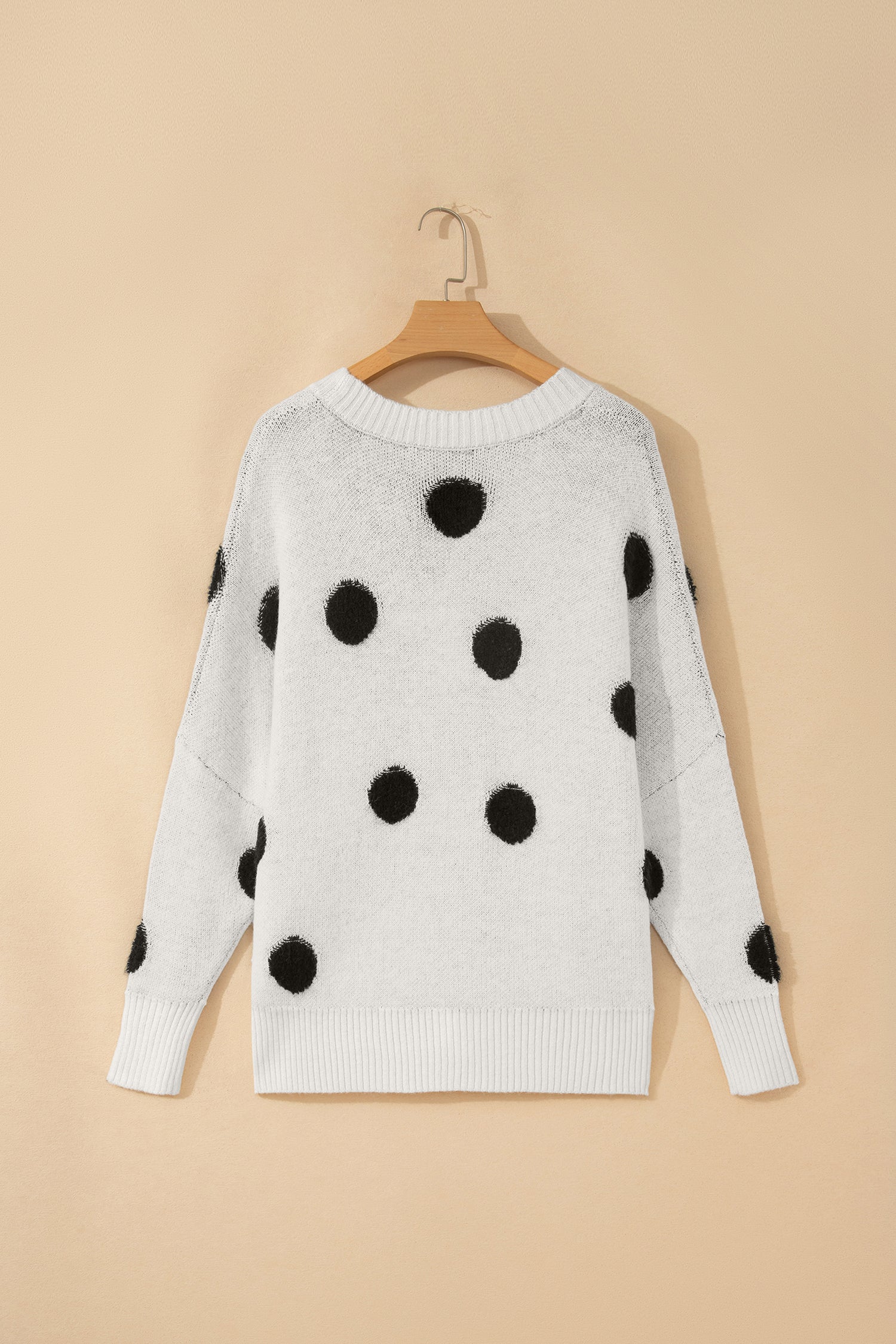 Beige Polka Dot Button Front Oversized V Neck Cardigan-Sweaters & Cardigans/Cardigans-[Adult]-[Female]-2022 Online Blue Zone Planet