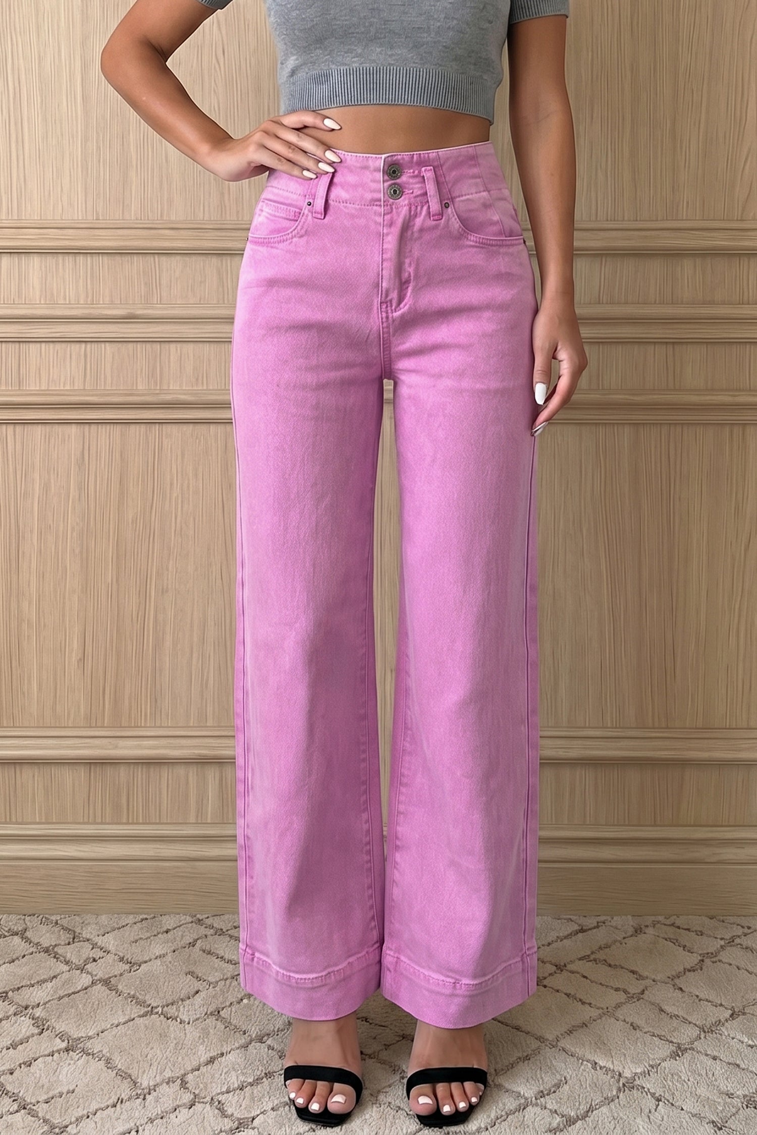 Bonbon 2-Button High Waist Flared Bottom Jeans-Bottoms/Jeans-[Adult]-[Female]-2022 Online Blue Zone Planet