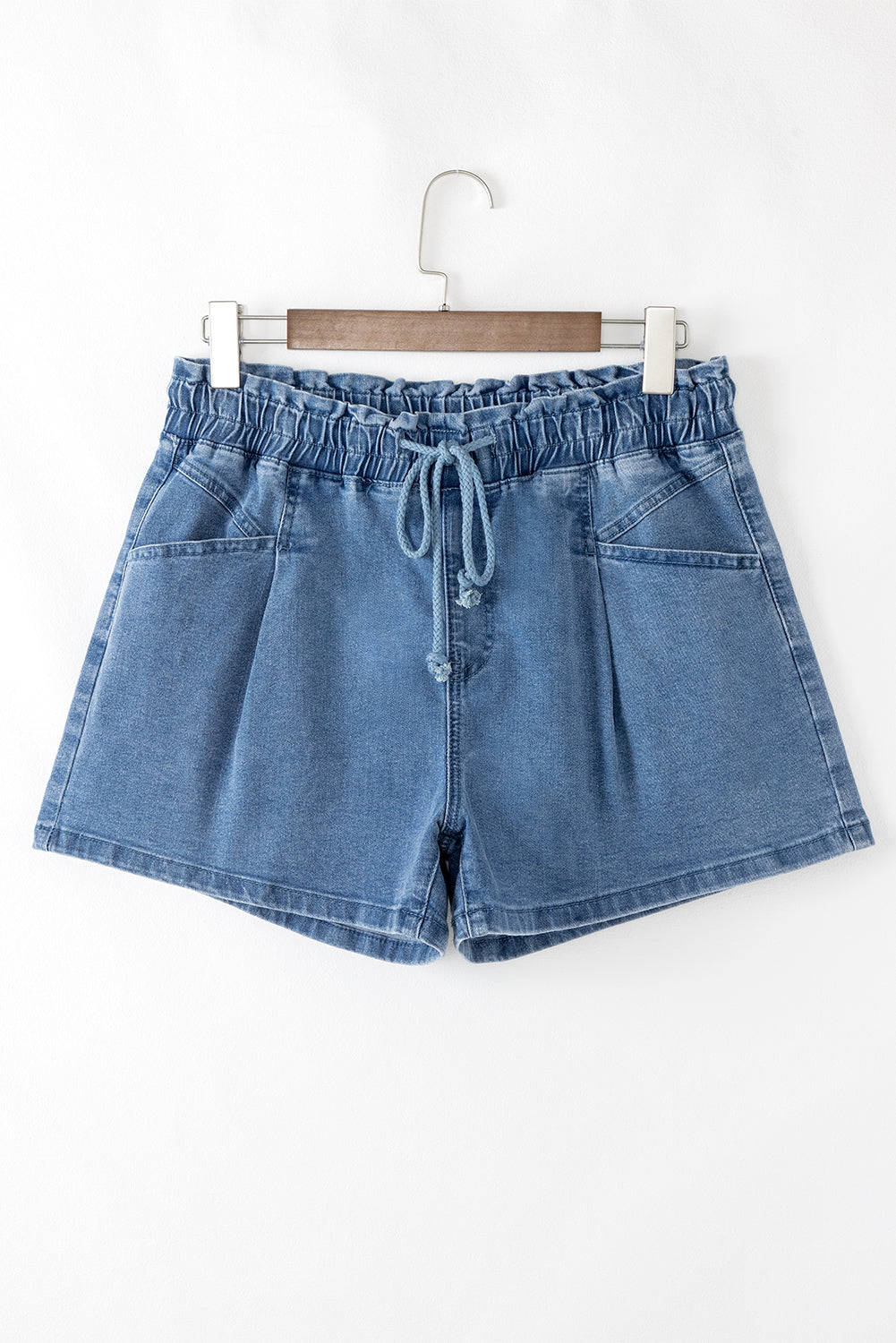 Ashleigh Blue Drawstring High Waist Casual Denim Shorts with Pockets-Bottoms/Denim Shorts-[Adult]-[Female]-2022 Online Blue Zone Planet