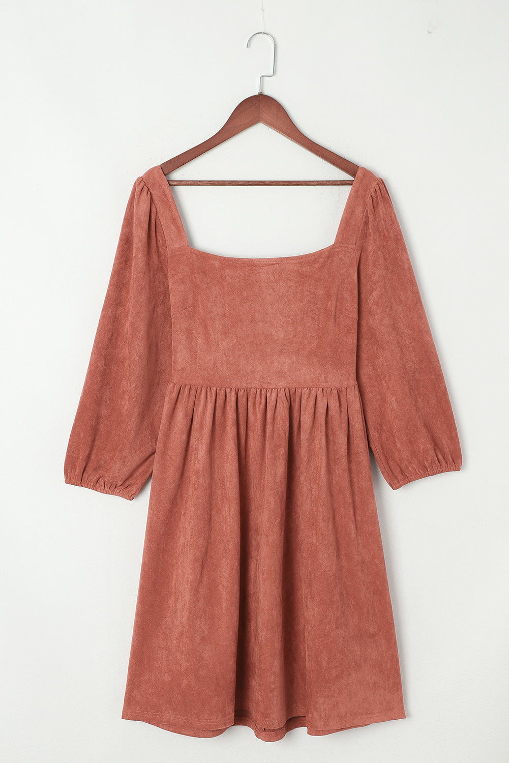 Blue Zone Planet | Brown Suede Square Neck Puff Sleeve Dress-TOPS / DRESSES-[Adult]-[Female]-2022 Online Blue Zone Planet