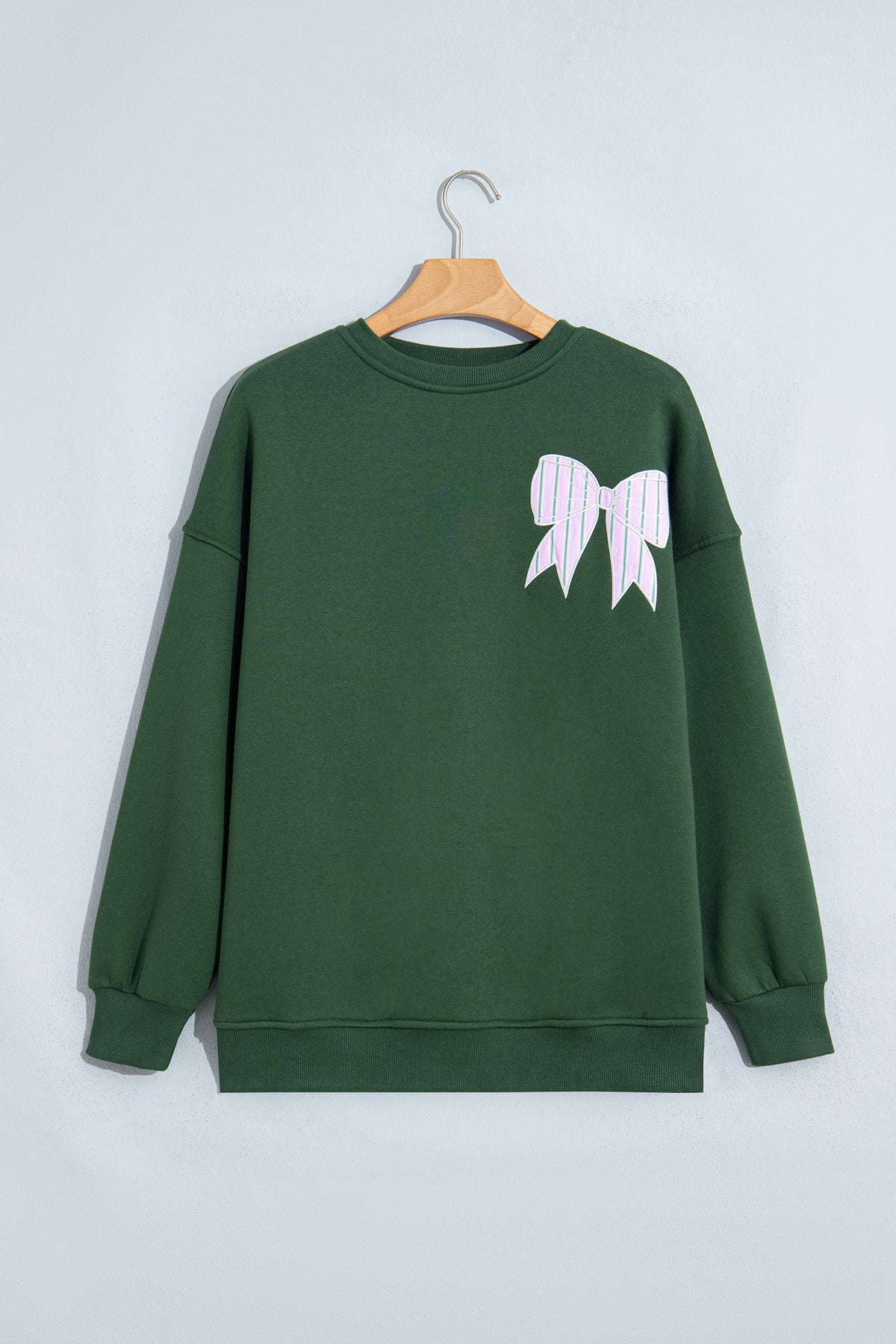 Blackish Green Striped Bow Graphic Oversized Sweatshirt-Tops/Sweatshirts & Hoodies-[Adult]-[Female]-2022 Online Blue Zone Planet