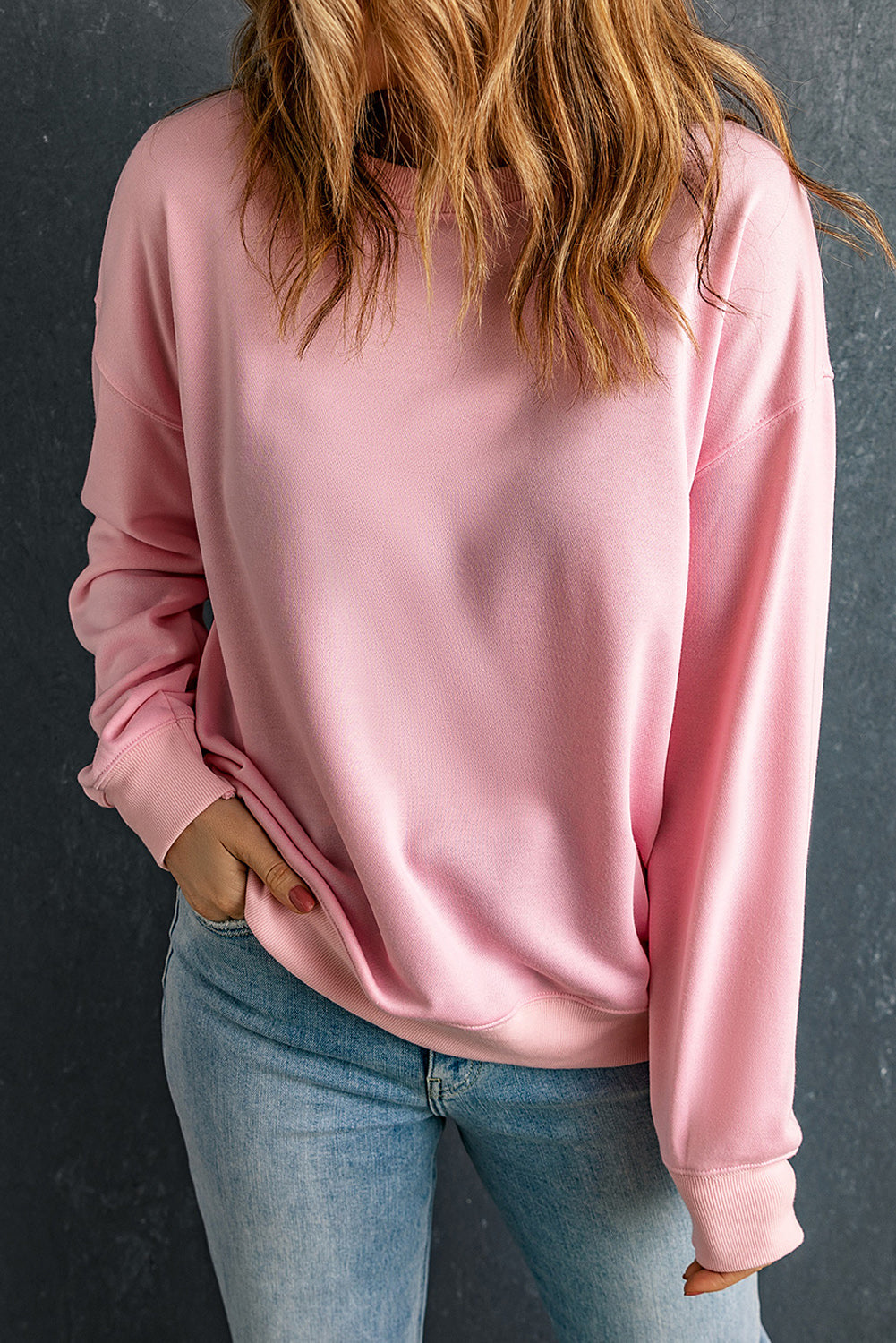 Blue Zone Planet | Round Neck Dropped Shoulder Sweatshirt-TOPS / DRESSES-[Adult]-[Female]-Blush Pink-L-2022 Online Blue Zone Planet