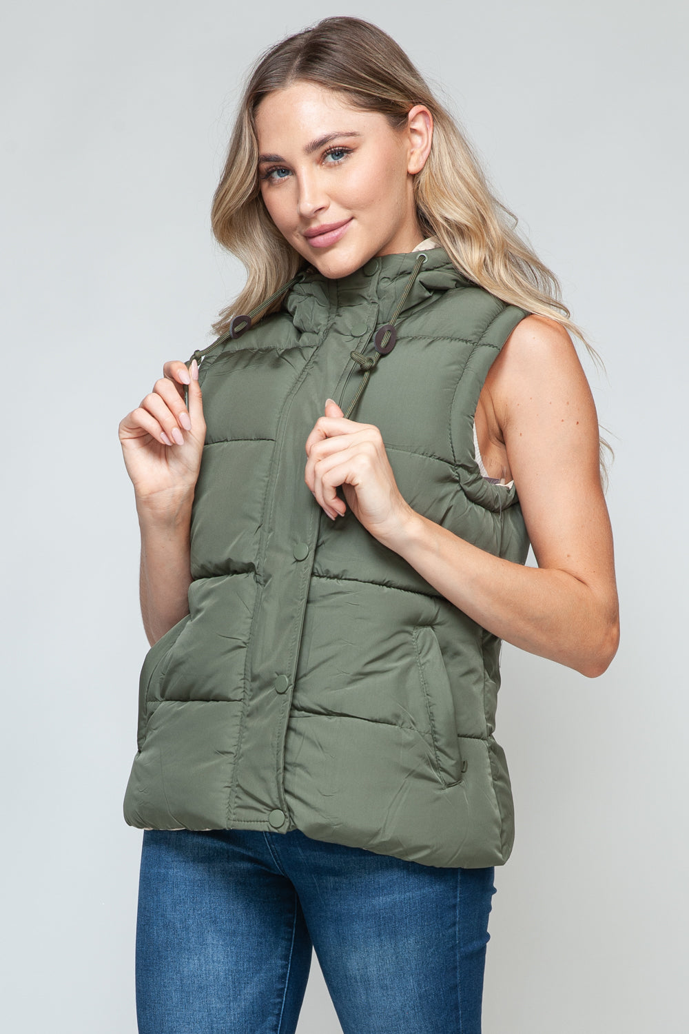 Snobbish Snap and Zip Closure Hooded Vest-TOPS / DRESSES-[Adult]-[Female]-2022 Online Blue Zone Planet