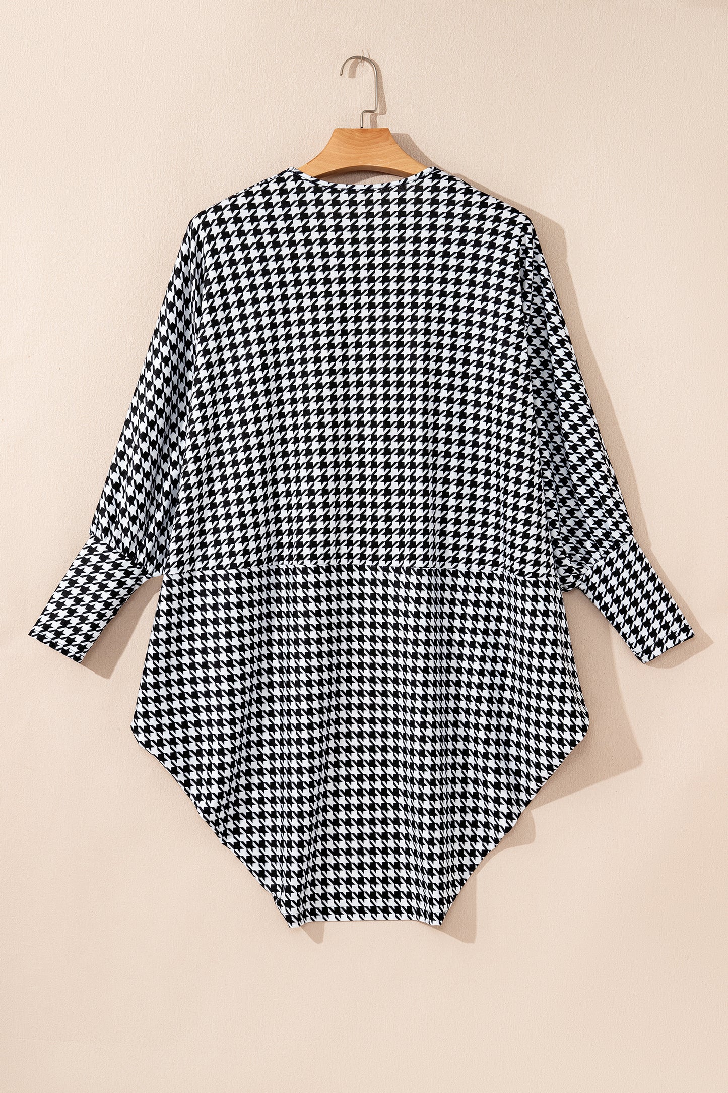 Black Houndstooth Print Open Front Long Dolman Kimonos-Outerwear/Kimonos-[Adult]-[Female]-2022 Online Blue Zone Planet