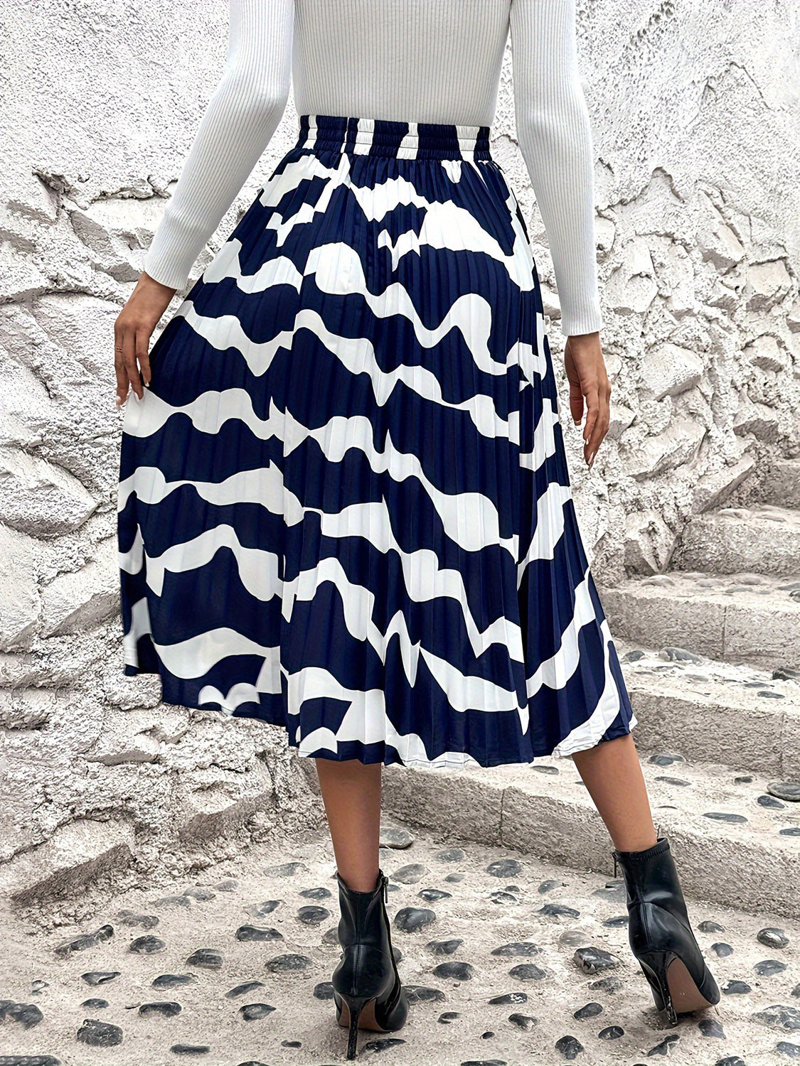 Pleated Printed Elastic Waist Skirt-BOTTOMS SIZES SMALL MEDIUM LARGE-[Adult]-[Female]-2022 Online Blue Zone Planet