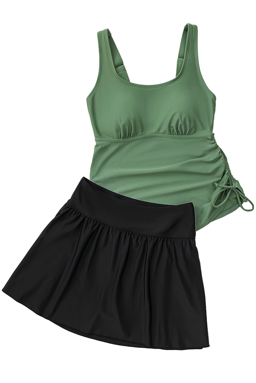 Mist Green Scoop Neck Adjustable Tankini And Matching Skort Bathing Suit-Swimwear/Tankinis-[Adult]-[Female]-2022 Online Blue Zone Planet