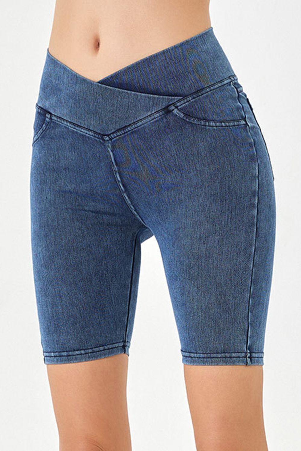 Basic Bae Asymmetrical Waist Denim Shorts with Pockets-BOTTOMS SIZES SMALL MEDIUM LARGE-[Adult]-[Female]-2022 Online Blue Zone Planet